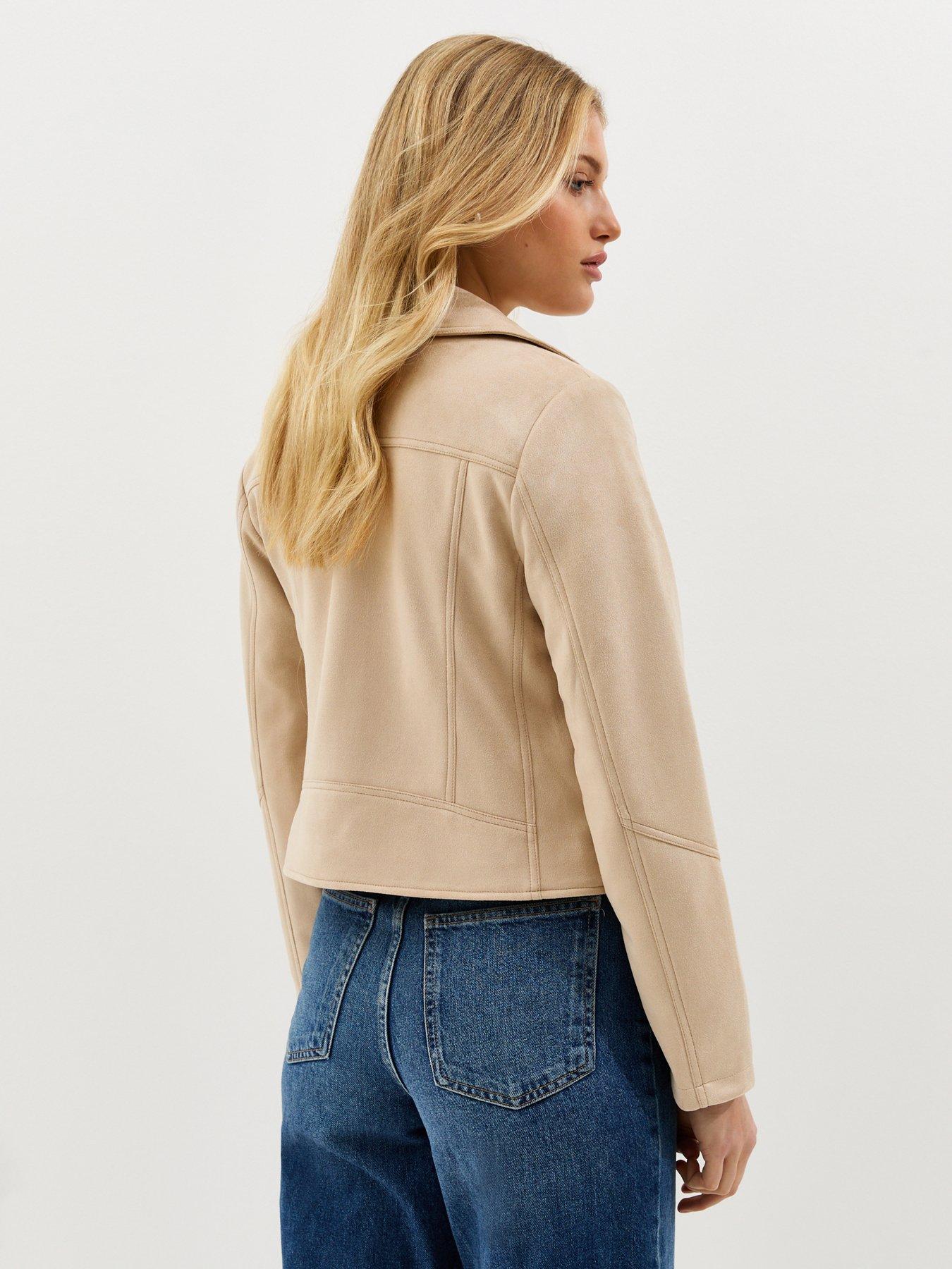  image of new-look-faux-suede-biker-jacket-stone