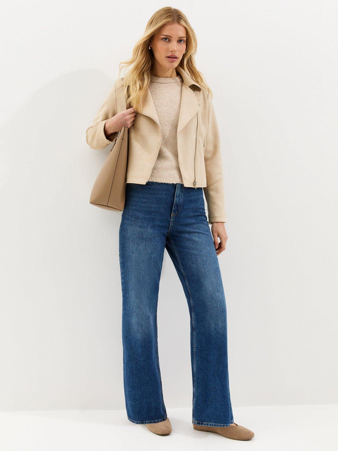  image of new-look-faux-suede-biker-jacket-stone