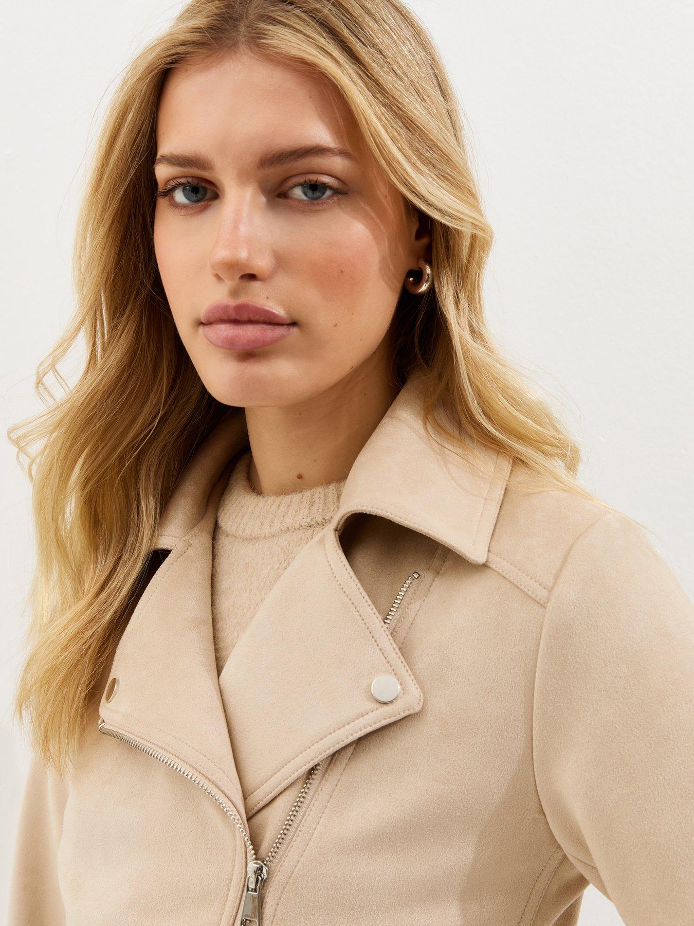 image of new-look-faux-suede-biker-jacket-stone