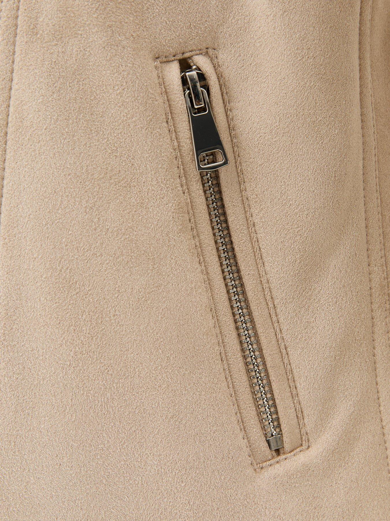  image of new-look-faux-suede-biker-jacket-stone