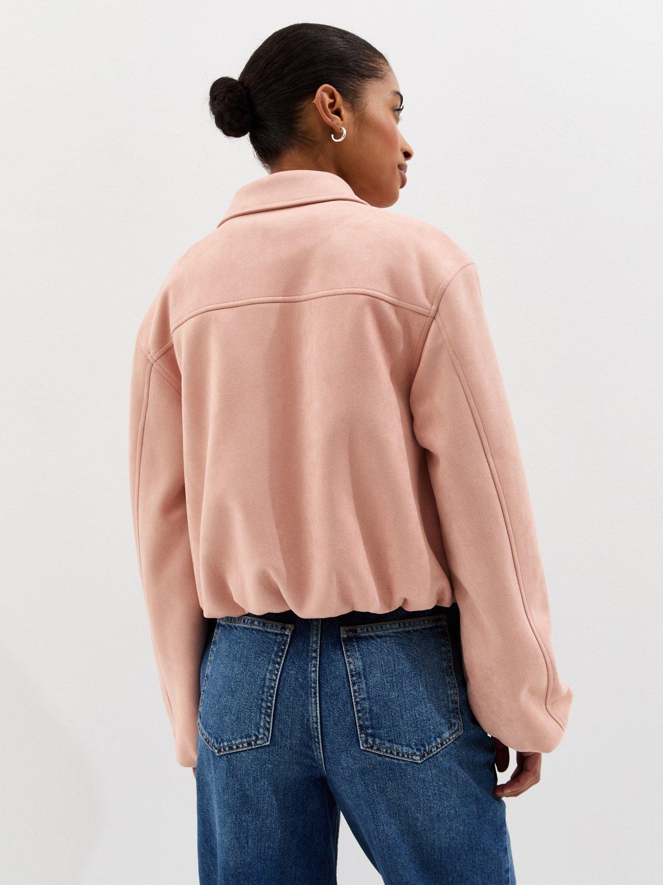  image of new-look-faux-suede-bubble-hem-jacket-light-pink