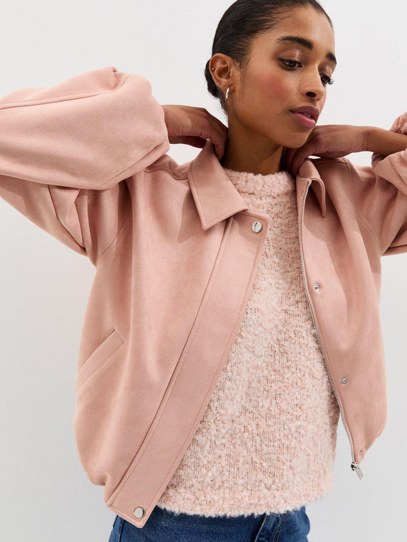 Image 4 of 6 of New Look Light Pink Faux Suede Bubble Hem Jacket