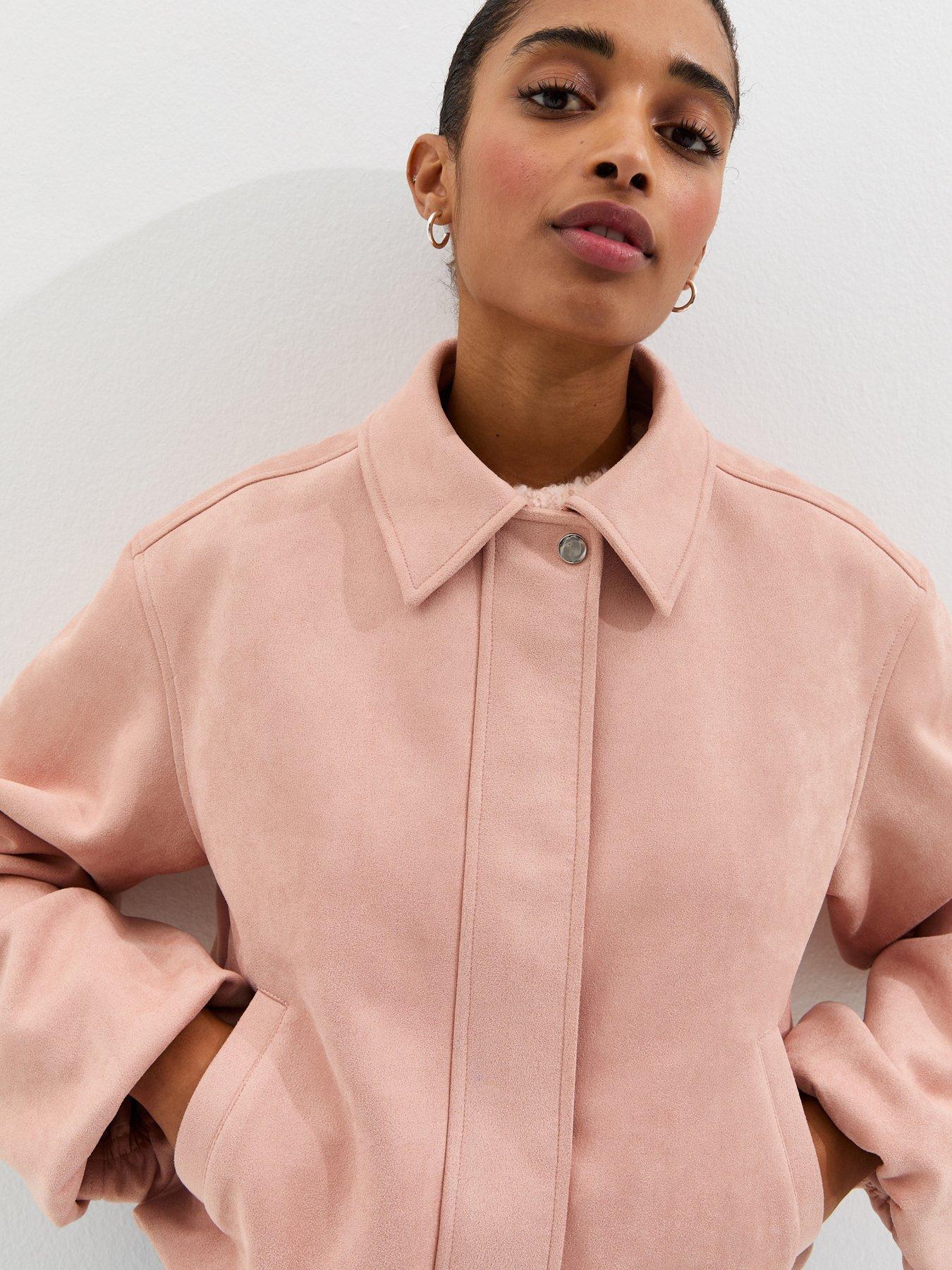  image of new-look-faux-suede-bubble-hem-jacket-light-pink