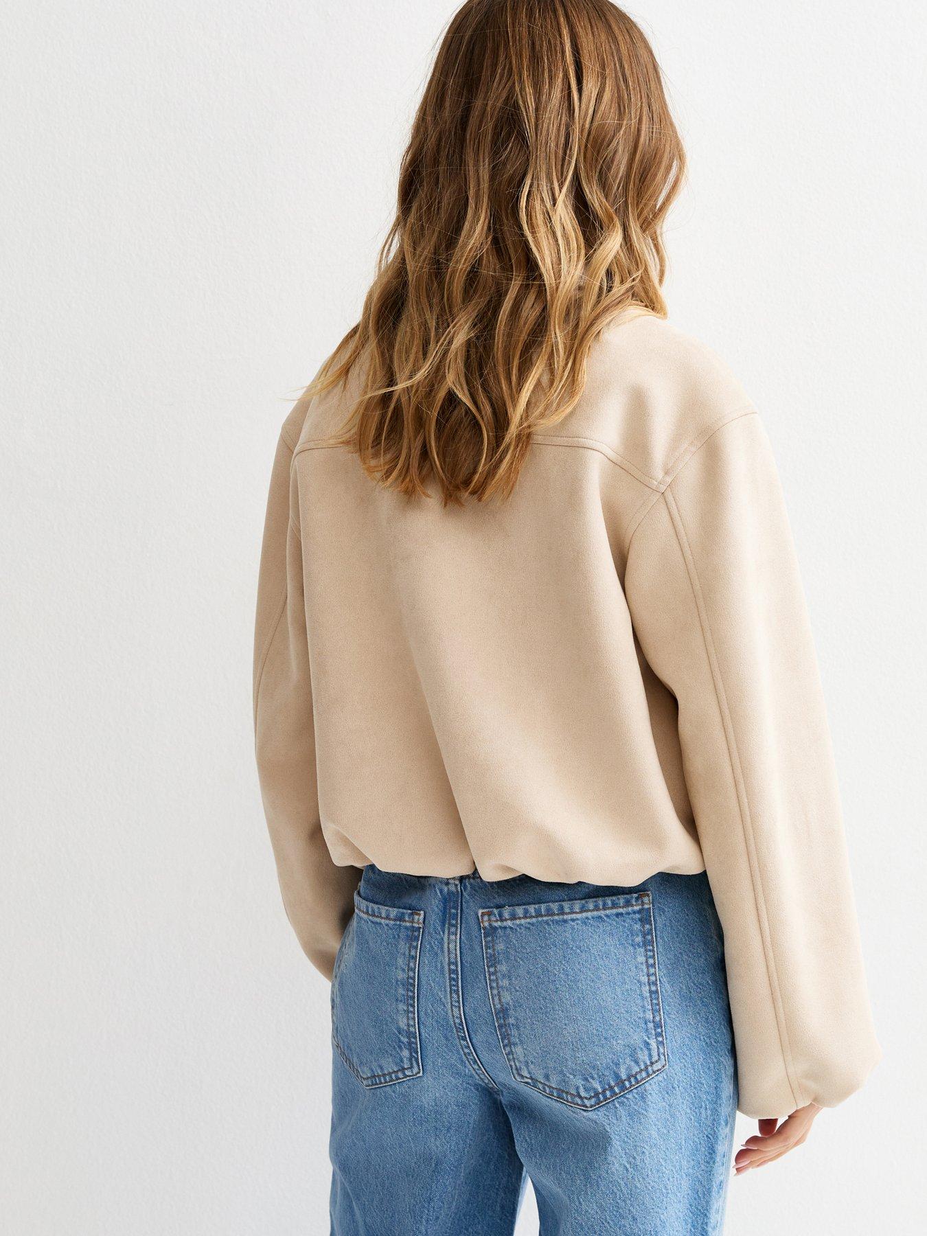  image of new-look-stone-faux-suede-bubble-hem-jacket