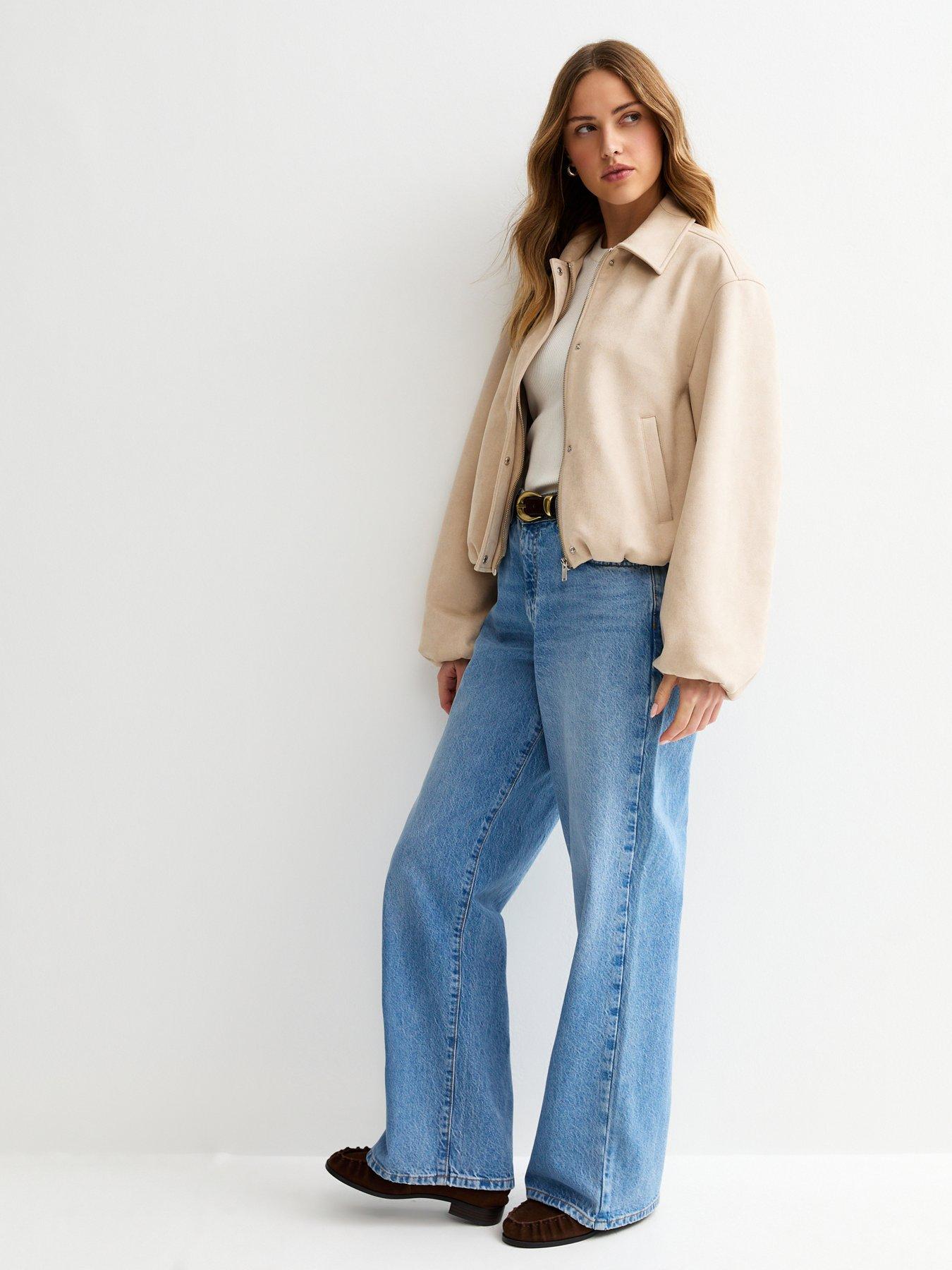  image of new-look-stone-faux-suede-bubble-hem-jacket