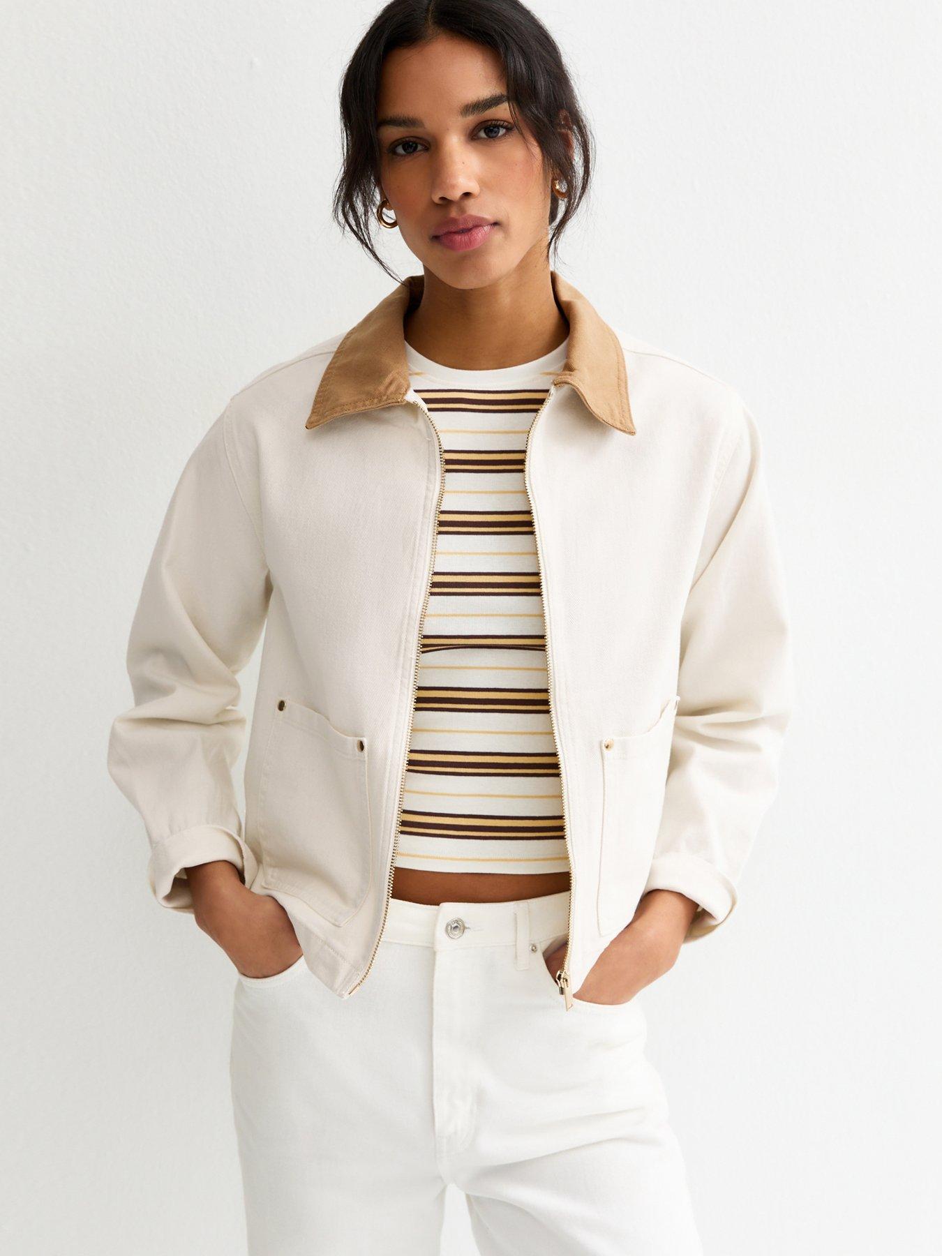 New Look Off Contrast Collar Barn Jacket - White