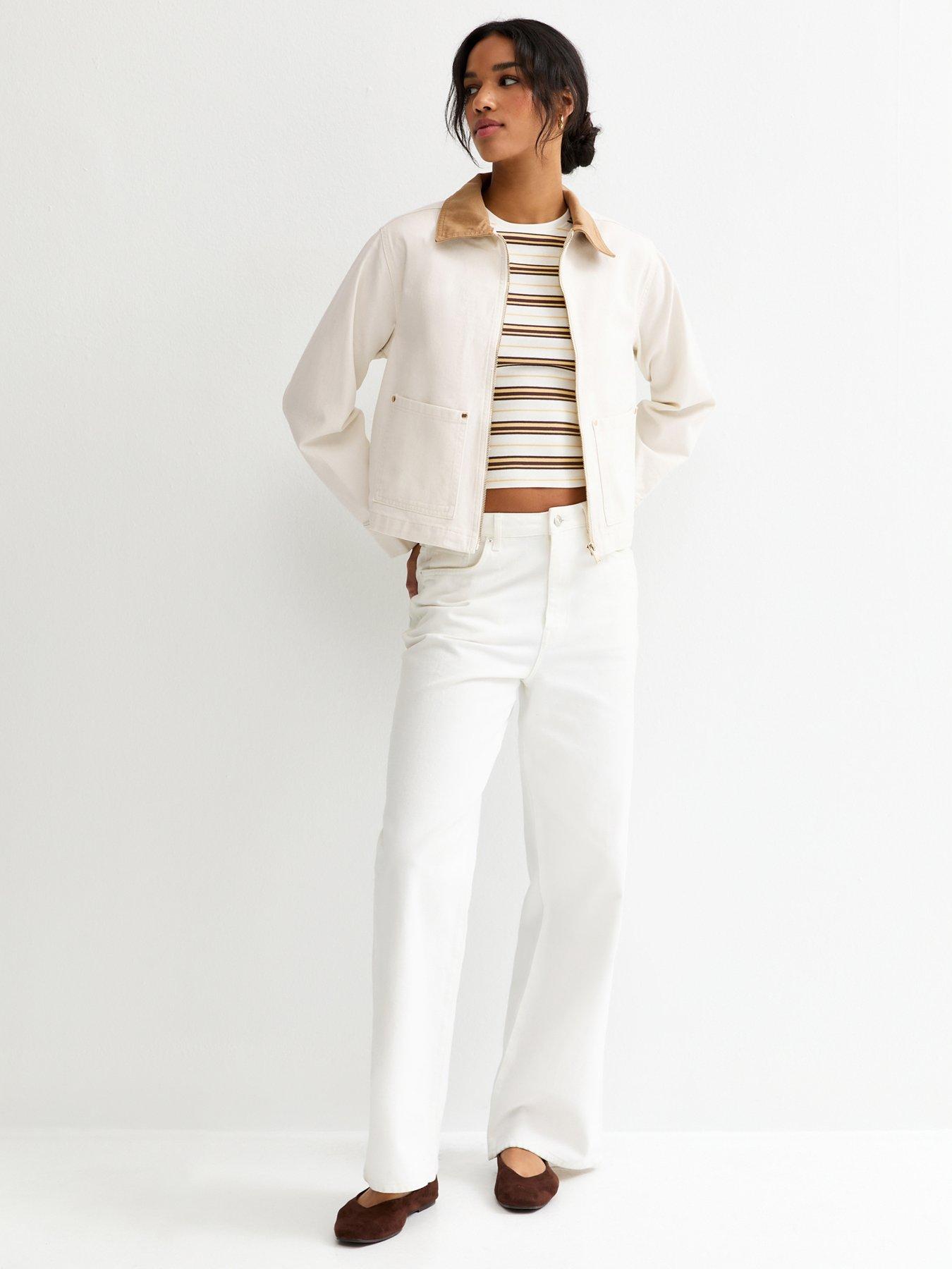 Image 3 of 5 of New Look Off White Contrast Collar Barn Jacket
