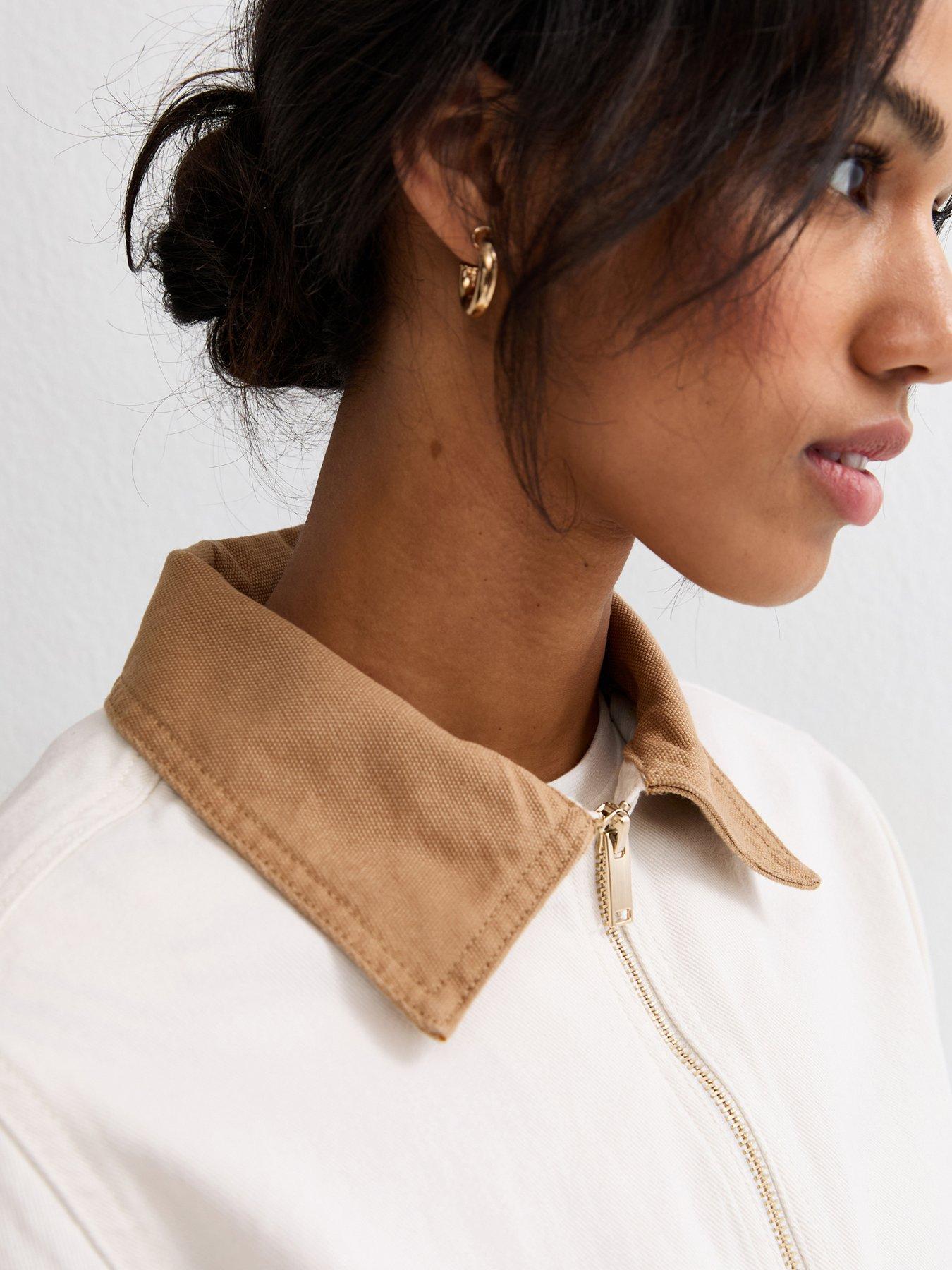 Image 4 of 5 of New Look Off White Contrast Collar Barn Jacket