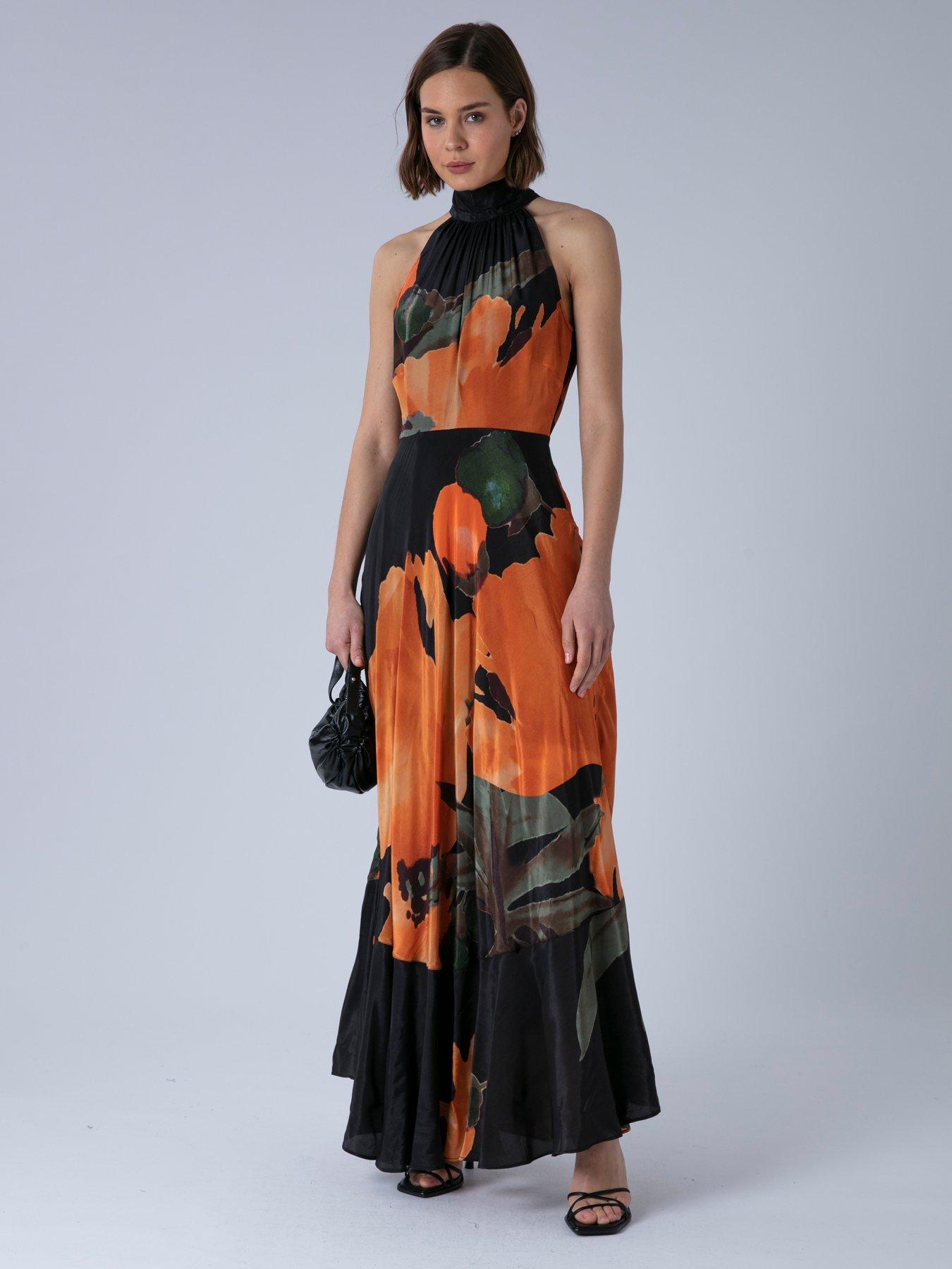 Religion Valeria Maxi Halter Neck Occasion Dress - Orange