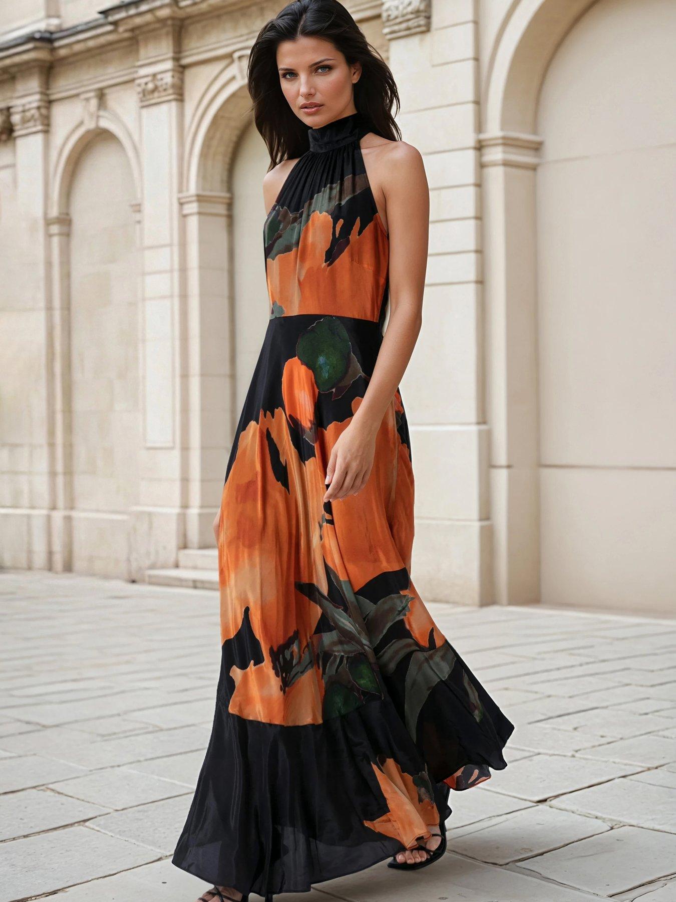 Religion Valeria Maxi Halter Neck Occasion Dress - Orange