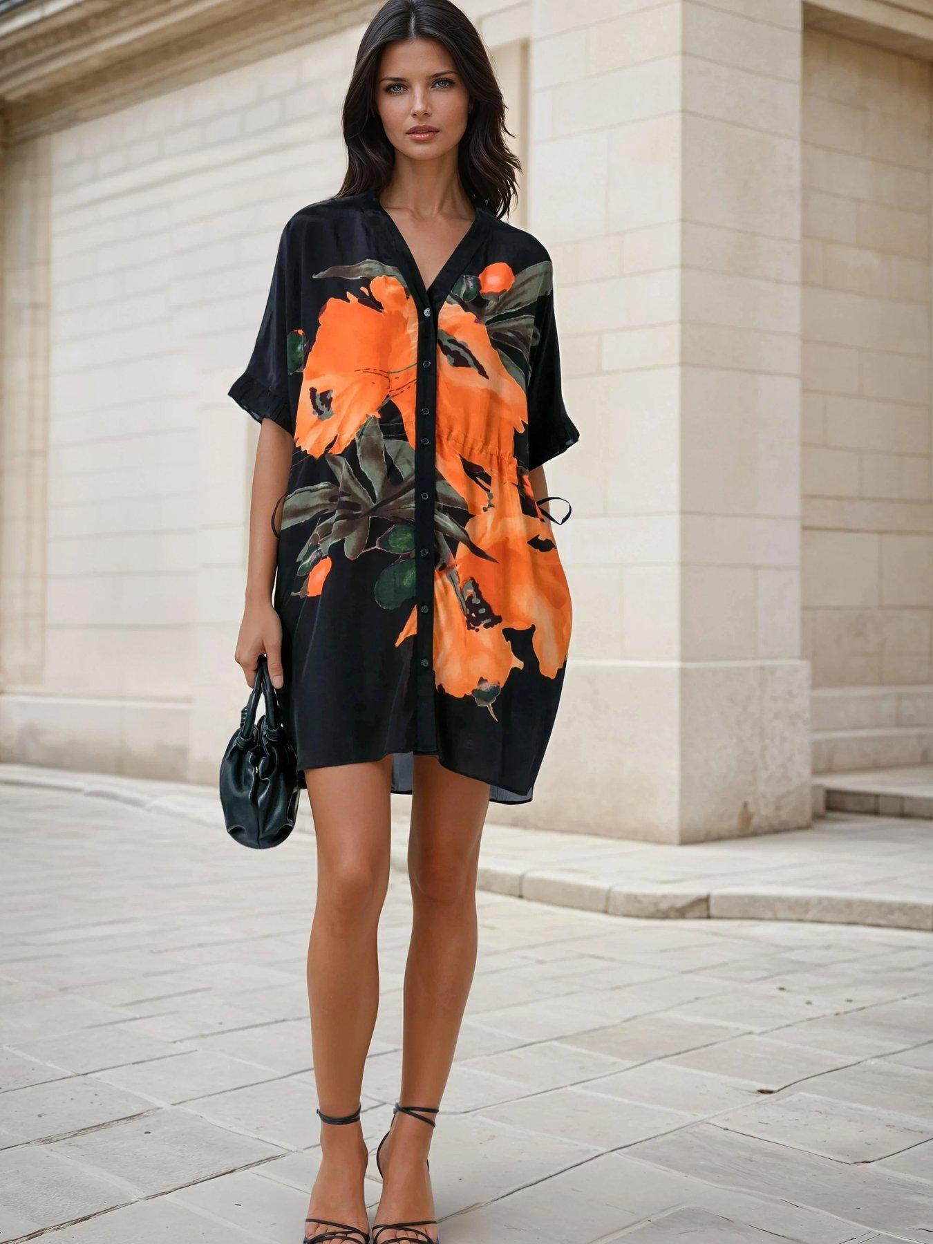 Image 1 of 6 of Religion Jade Floral Print Tunic - Orange