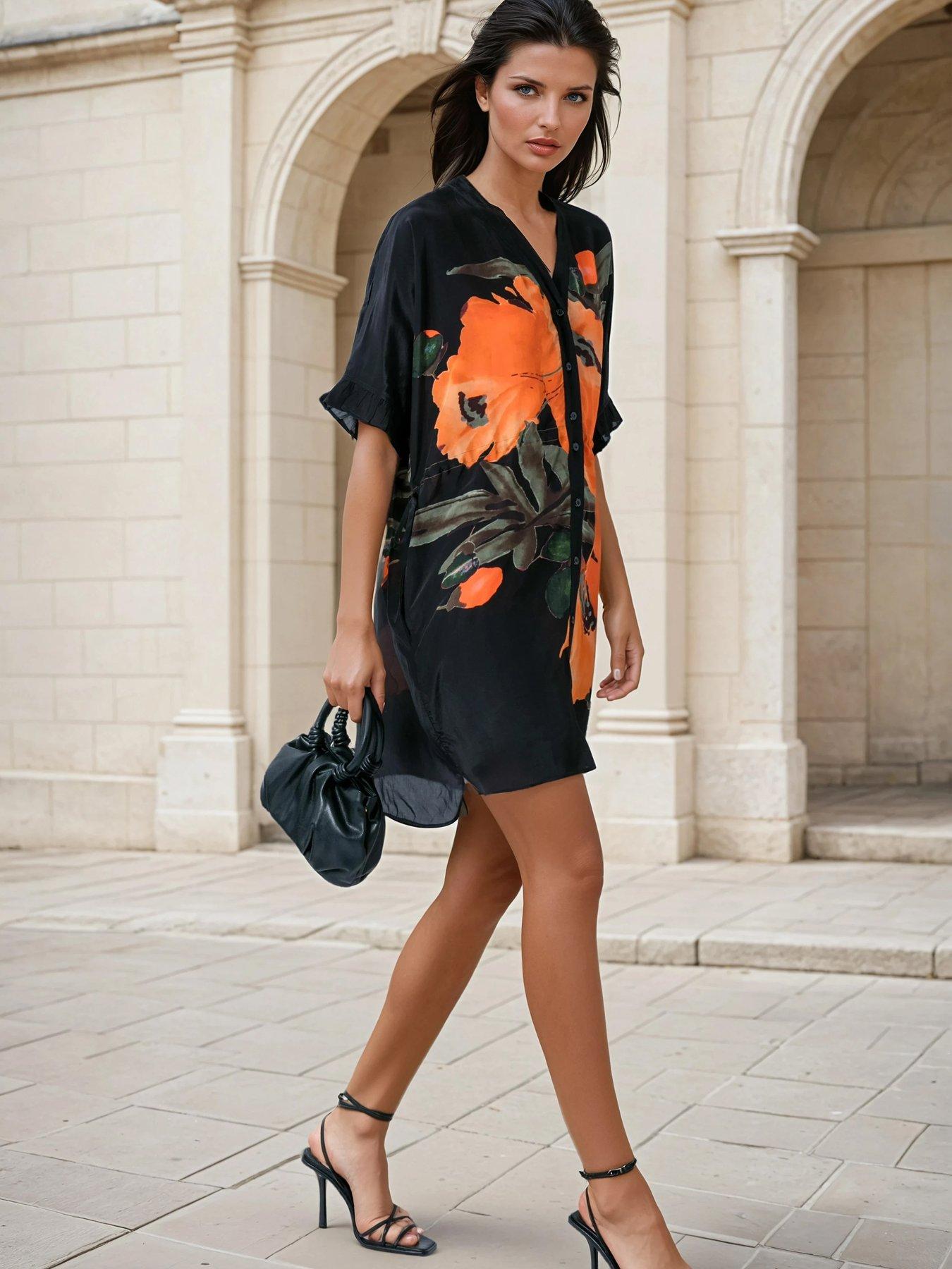 Image 4 of 6 of Religion Jade Floral Print Tunic - Orange