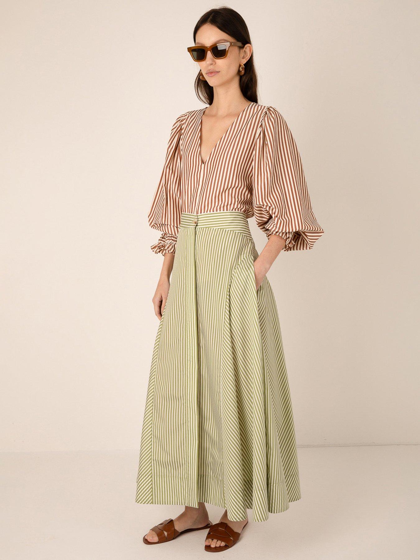 Image 1 of 5 of Vi.ve.re Fleur Stripe Skirt - Green