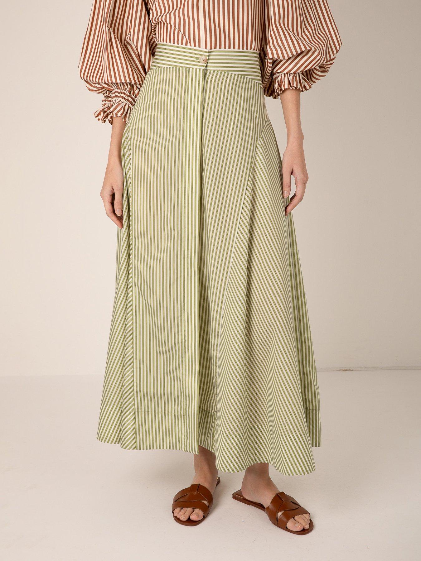 Image 3 of 5 of Vi.ve.re Fleur Stripe Skirt - Green