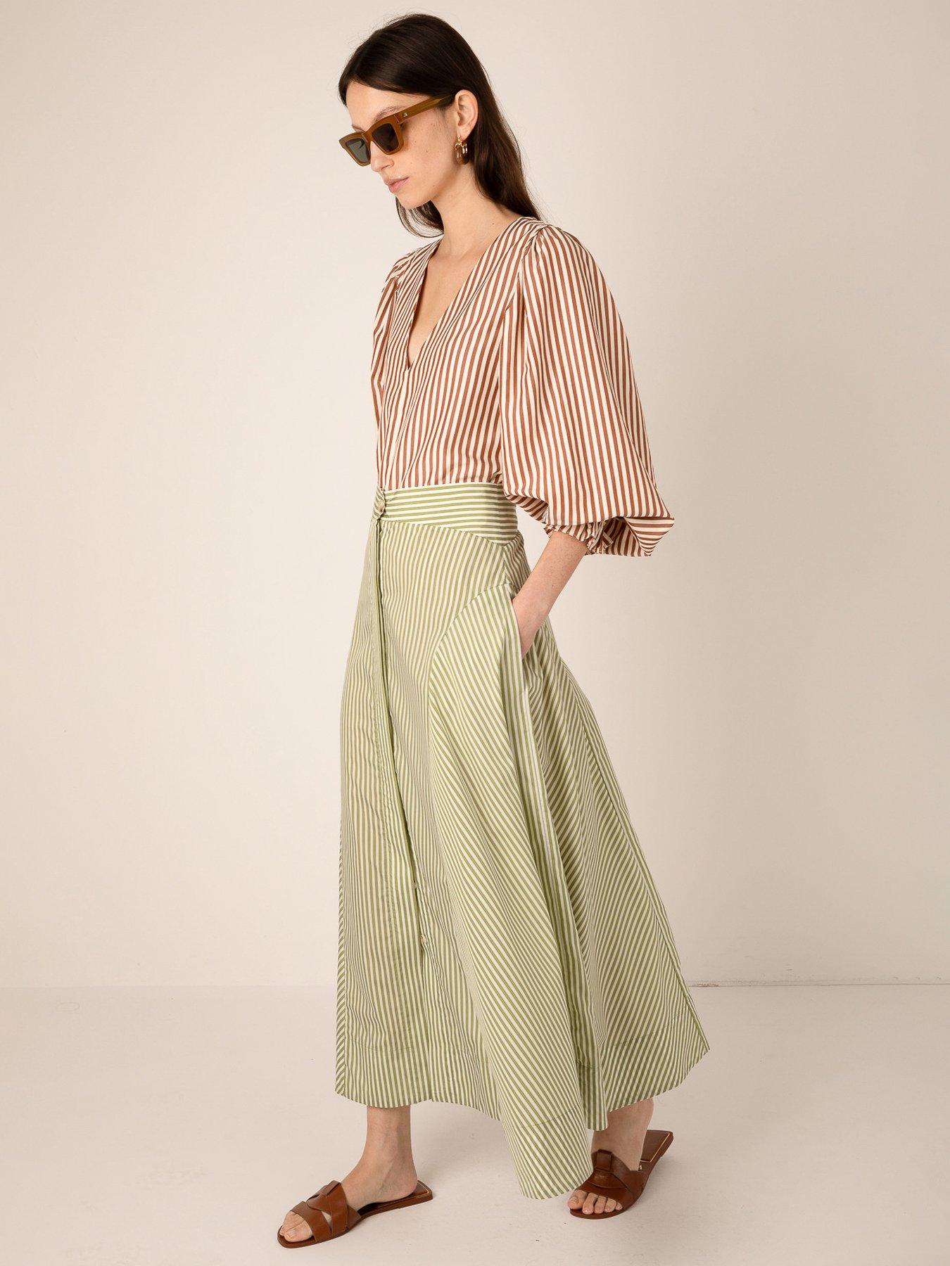 Image 4 of 5 of Vi.ve.re Fleur Stripe Skirt - Green