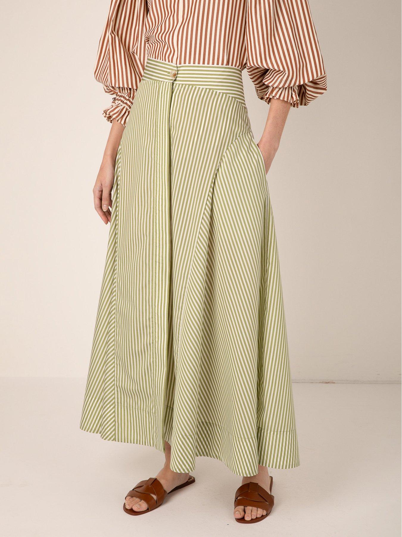 Image 5 of 5 of Vi.ve.re Fleur Stripe Skirt - Green
