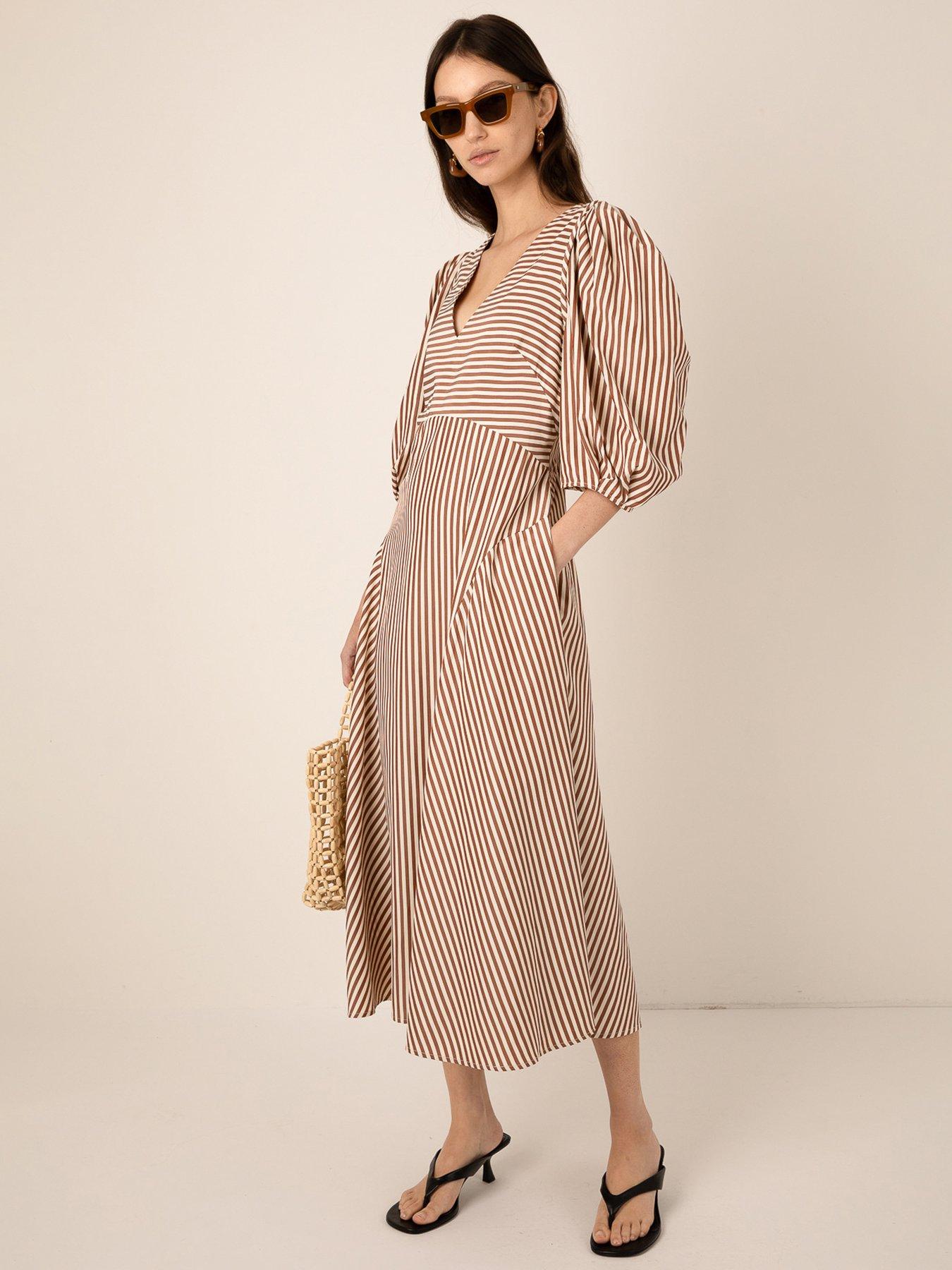 Vi.ve.re Mila Stripe Dress - Brown/Cream