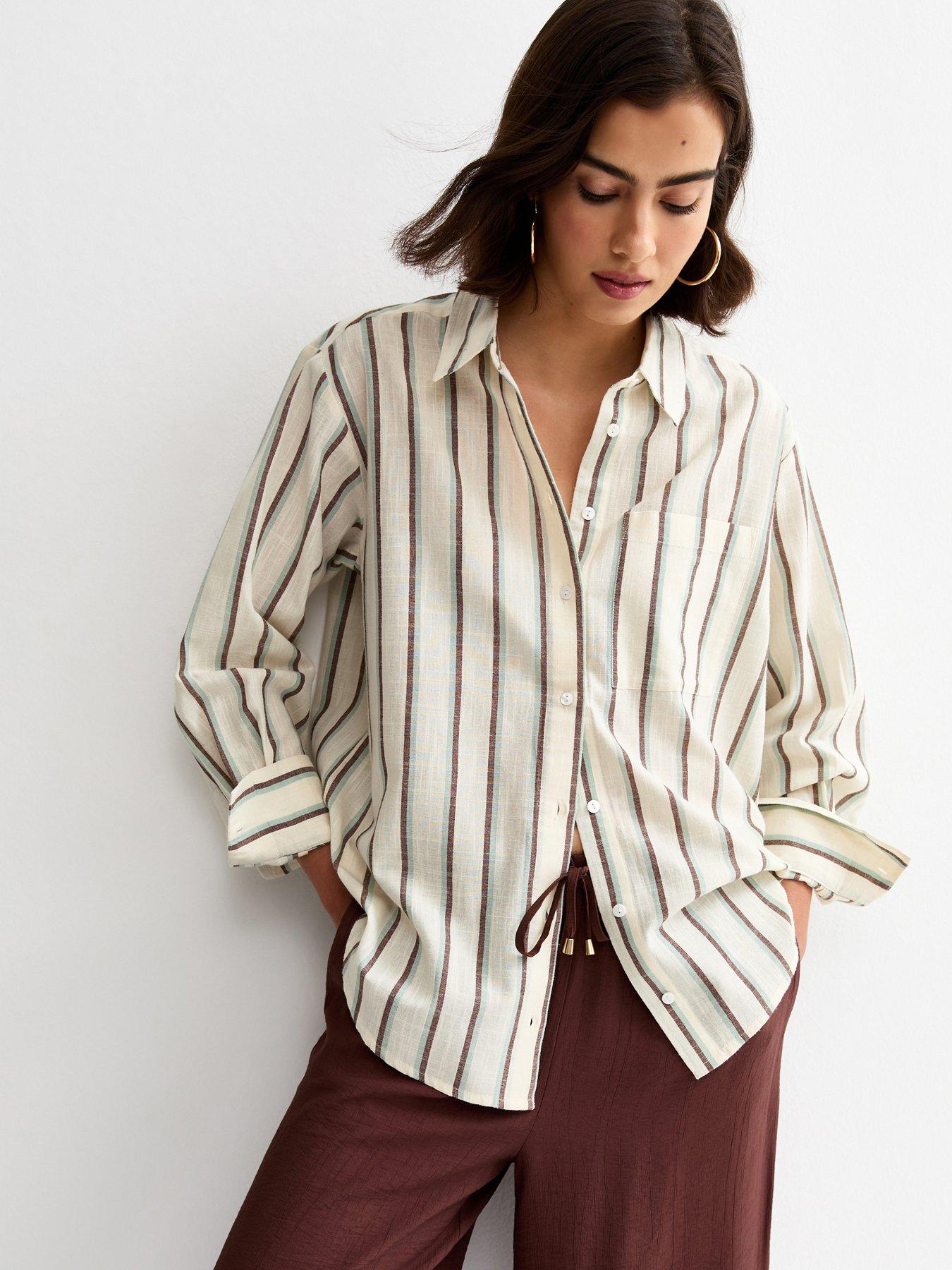 New Look Pink Striped Cotton Long Sleeve Shirt - Blue
