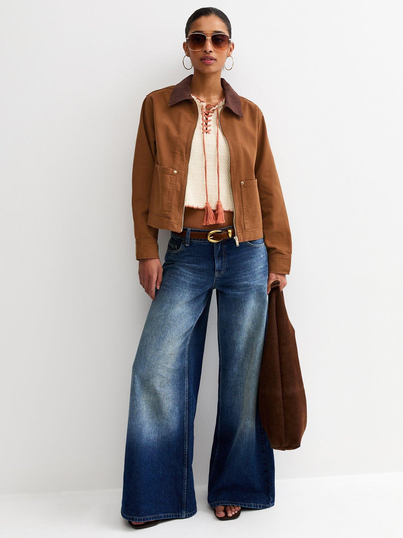 Image 3 of 5 of New Look Dark Brown Contrast Collar Barn Jacket