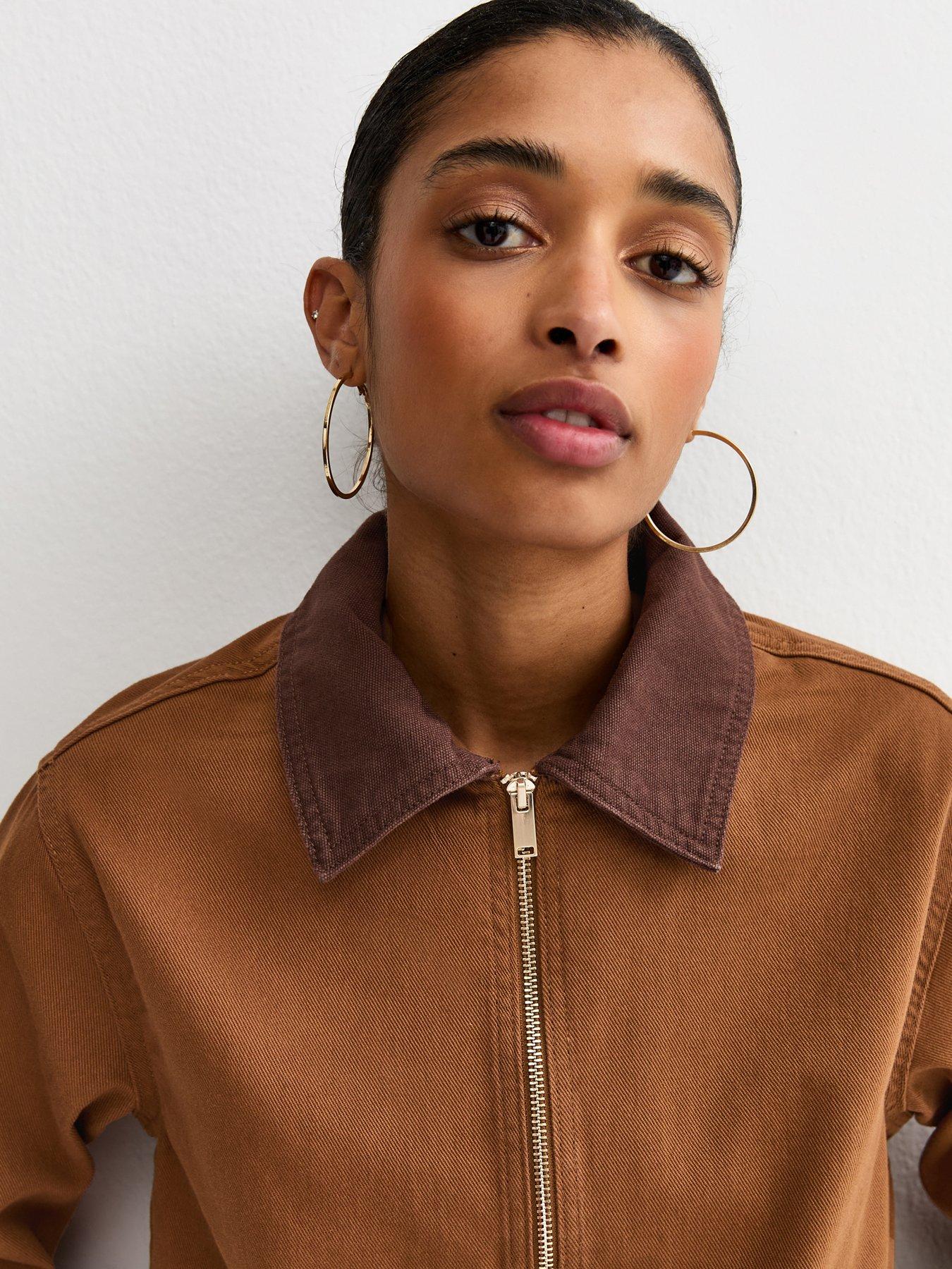 Image 4 of 5 of New Look Dark Brown Contrast Collar Barn Jacket