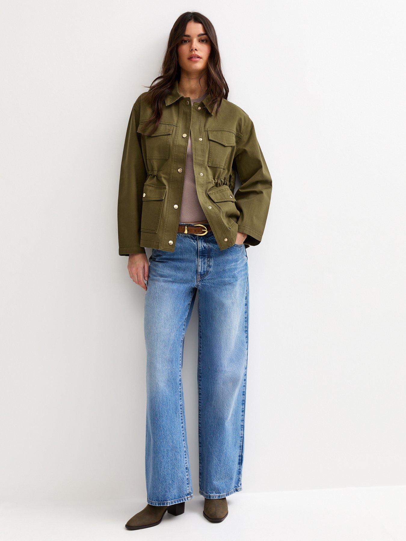  image of new-look-four-pocket-shacket-khaki-green