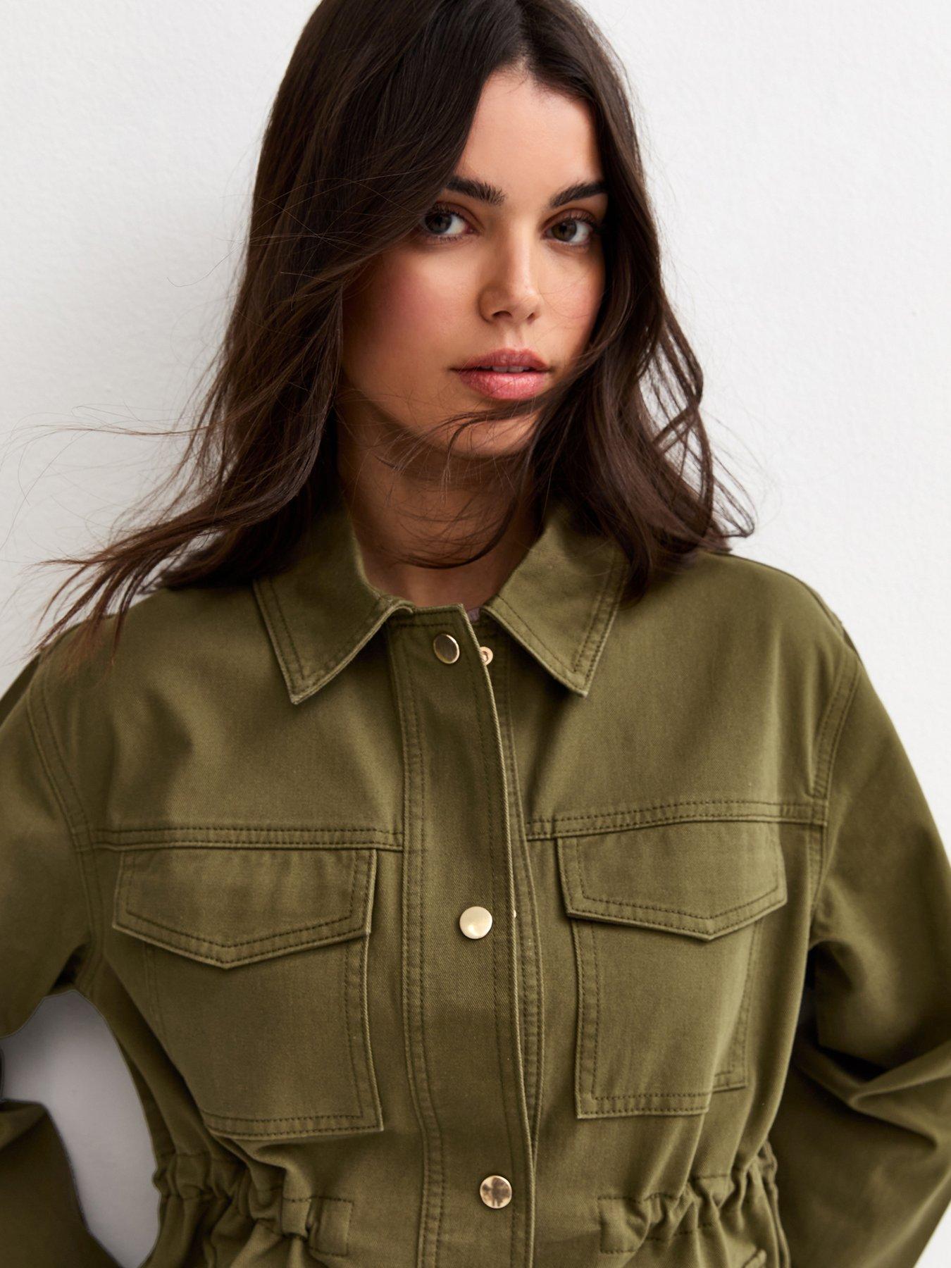  image of new-look-four-pocket-shacket-khaki-green