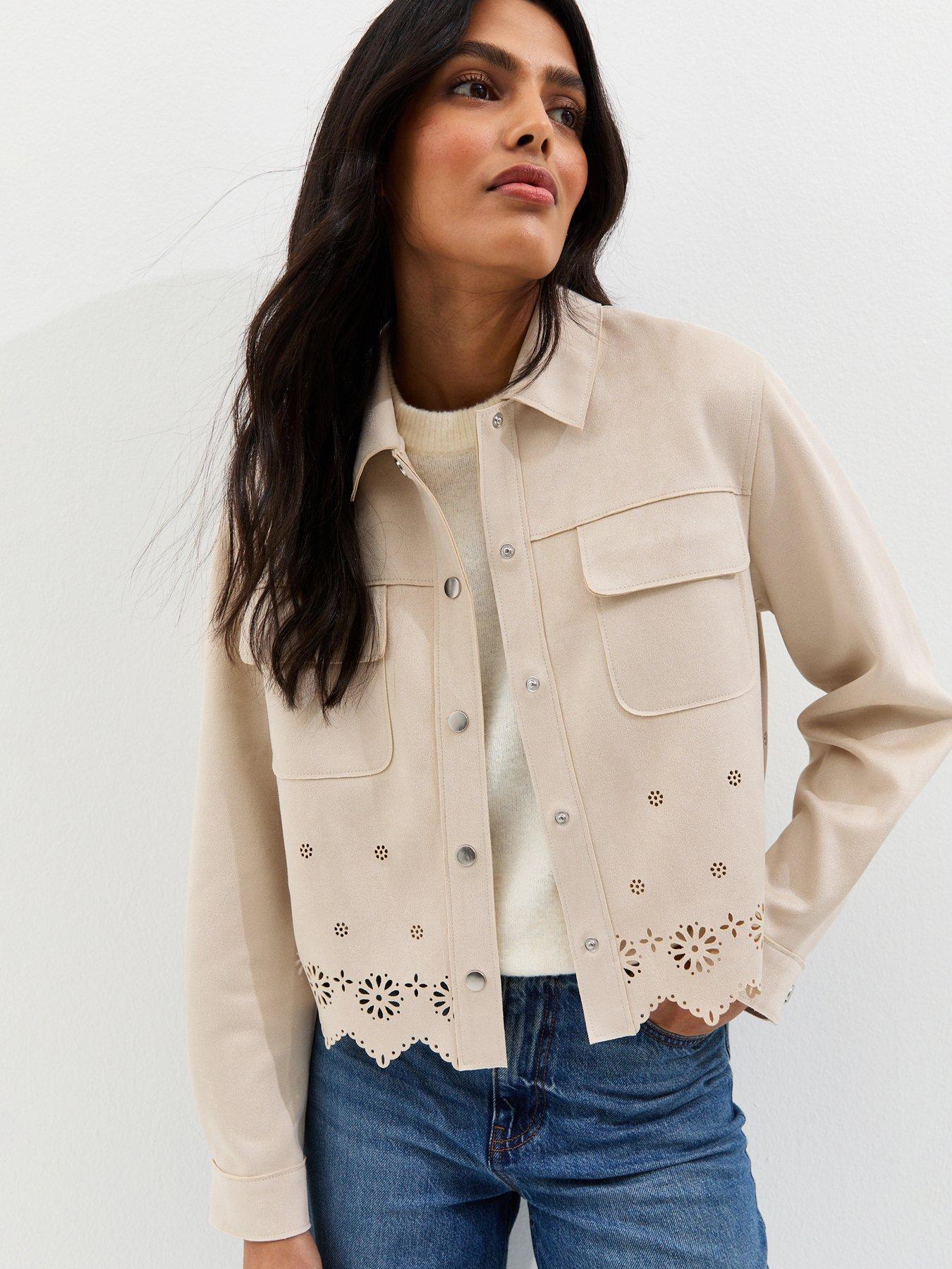  image of new-look-stone-cutwork-faux-suede-shacket