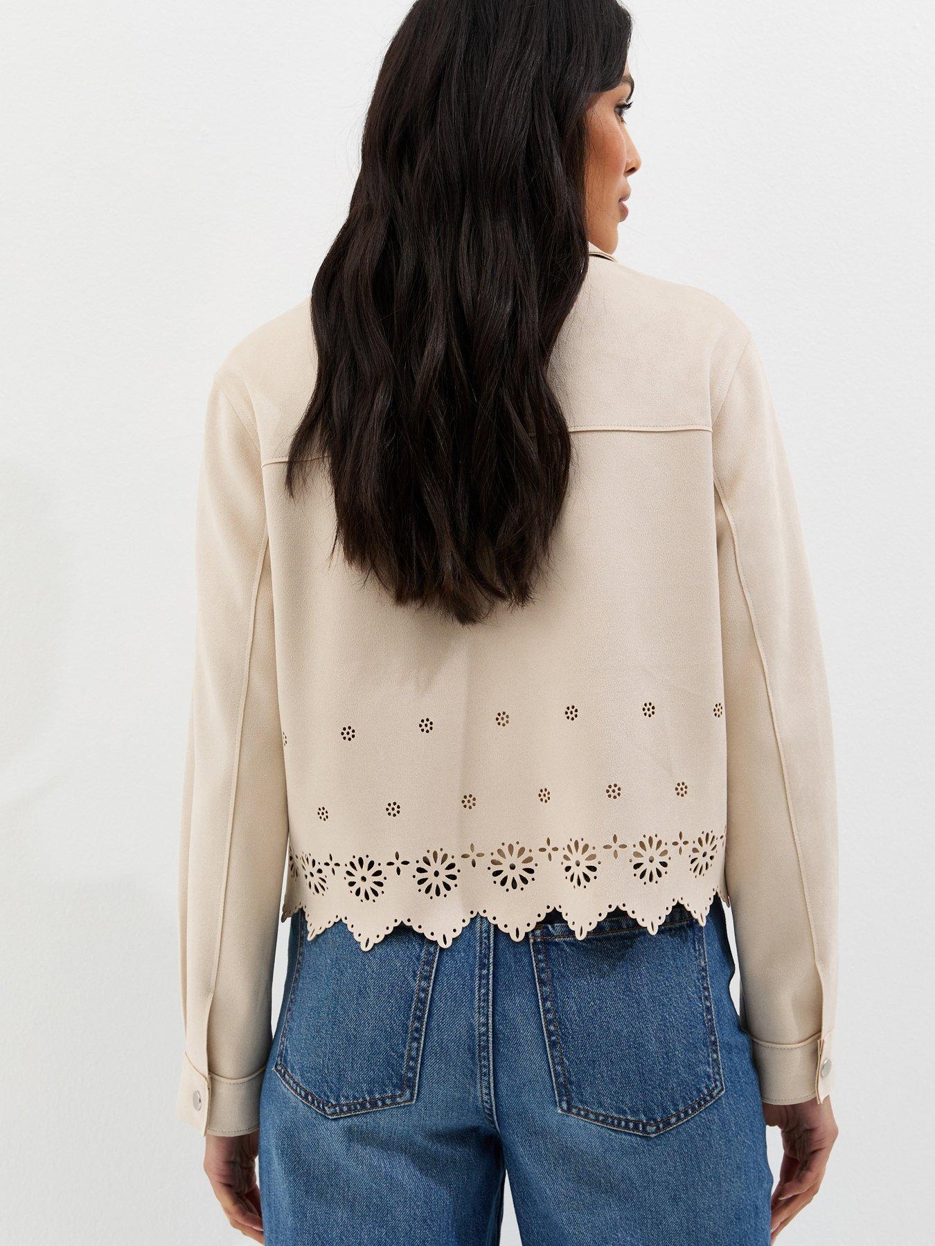  image of new-look-stone-cutwork-faux-suede-shacket