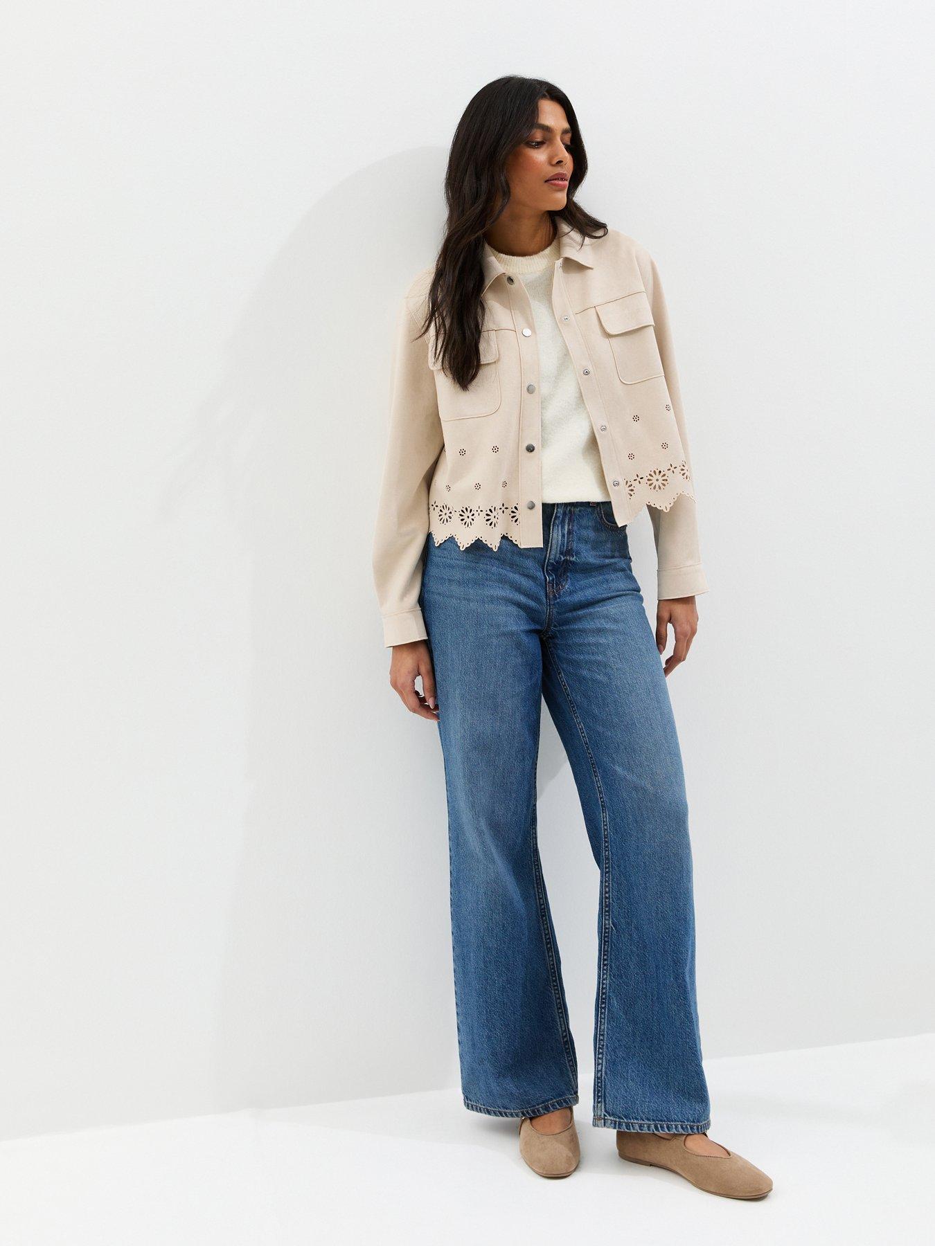  image of new-look-stone-cutwork-faux-suede-shacket