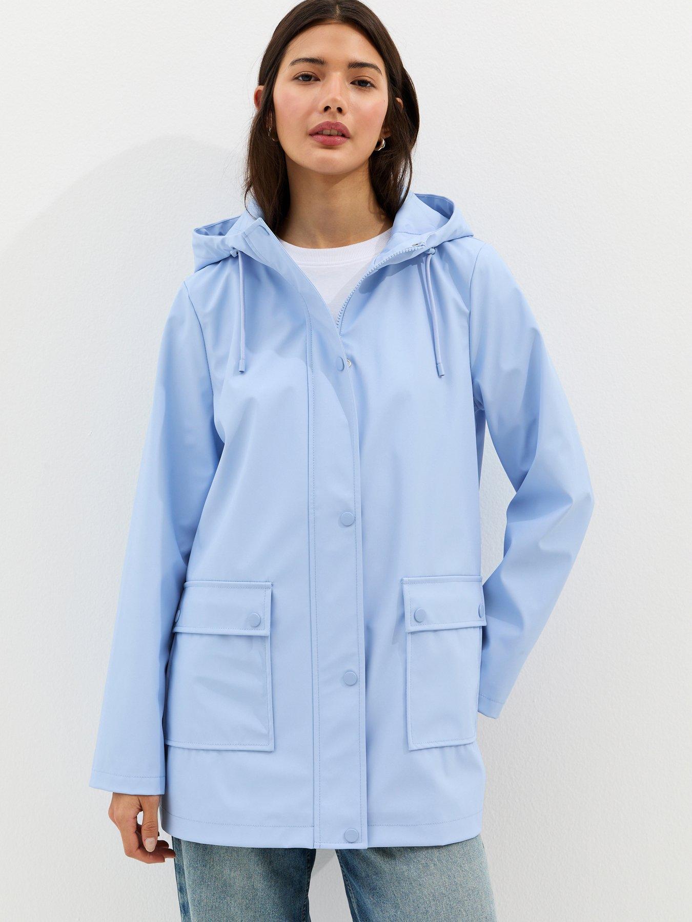 New Look Water Resistant Drawstring Hood Rain Anorak - Light Blue