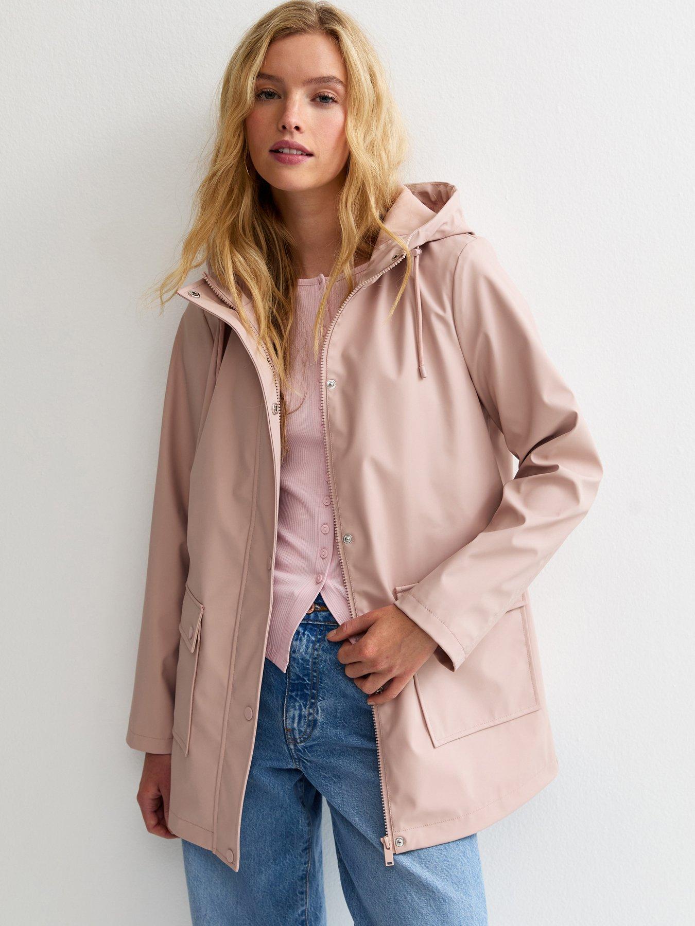 New Look Pale Pink Water Resistant Drawstring Hood Rain Anorak
