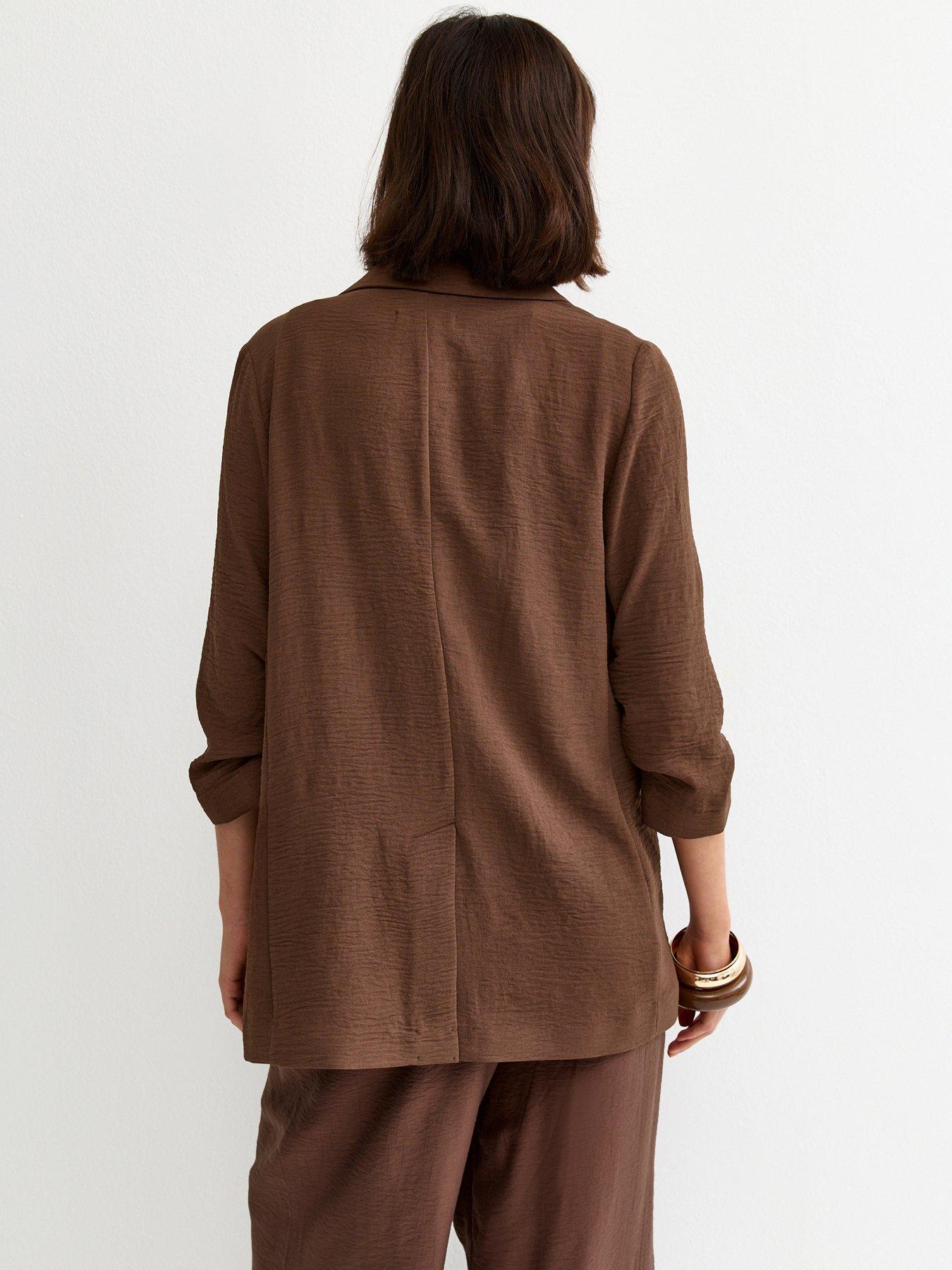 Image 2 of 6 of New Look Ruched Sleeve Blazer - Dark Brown