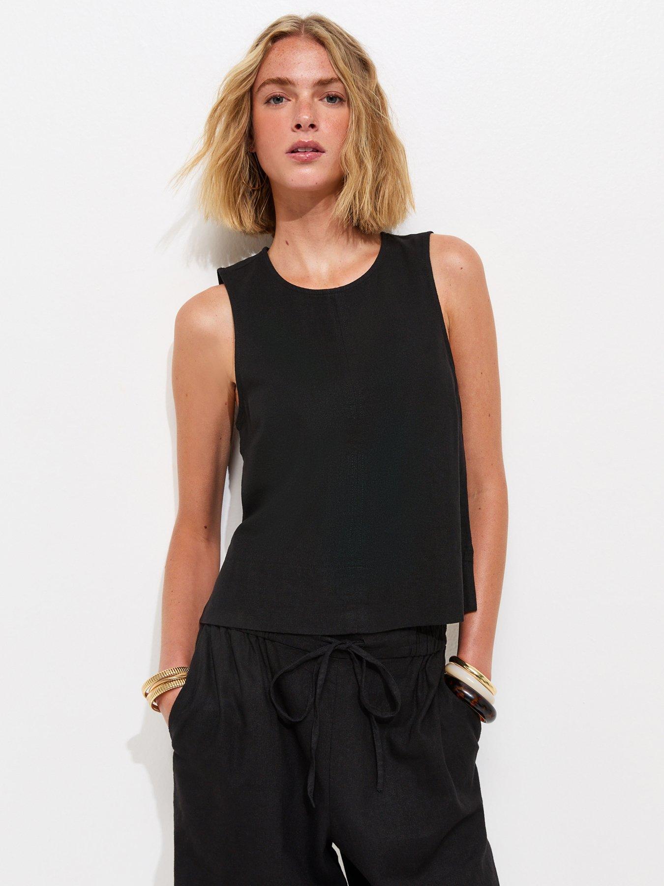  image of new-look-linen-blend-sleeveless-top-black