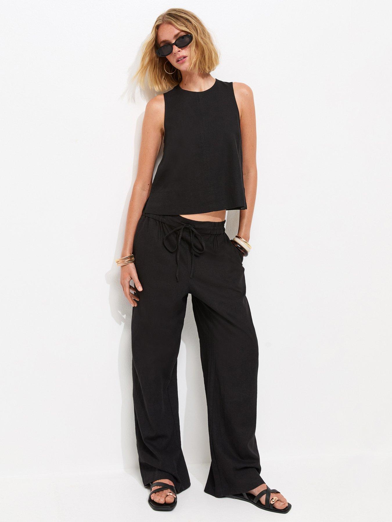  image of new-look-linen-blend-sleeveless-top-black