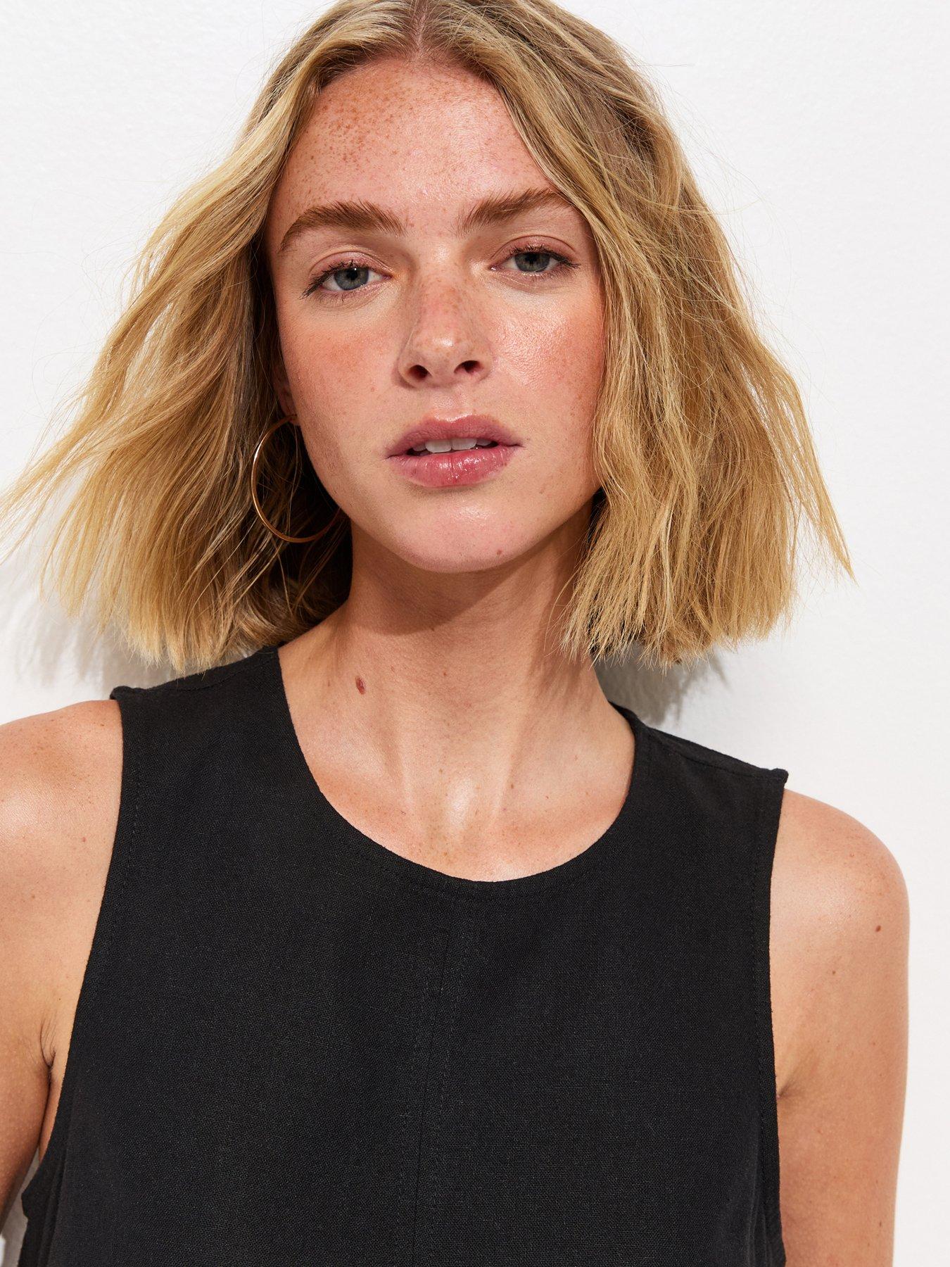  image of new-look-linen-blend-sleeveless-top-black