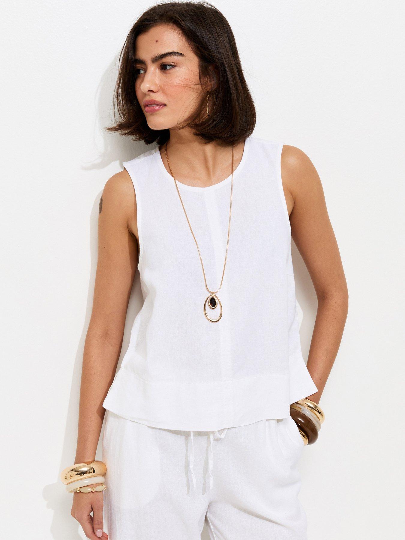 New Look Linen Blend Sleeveless Top - White
