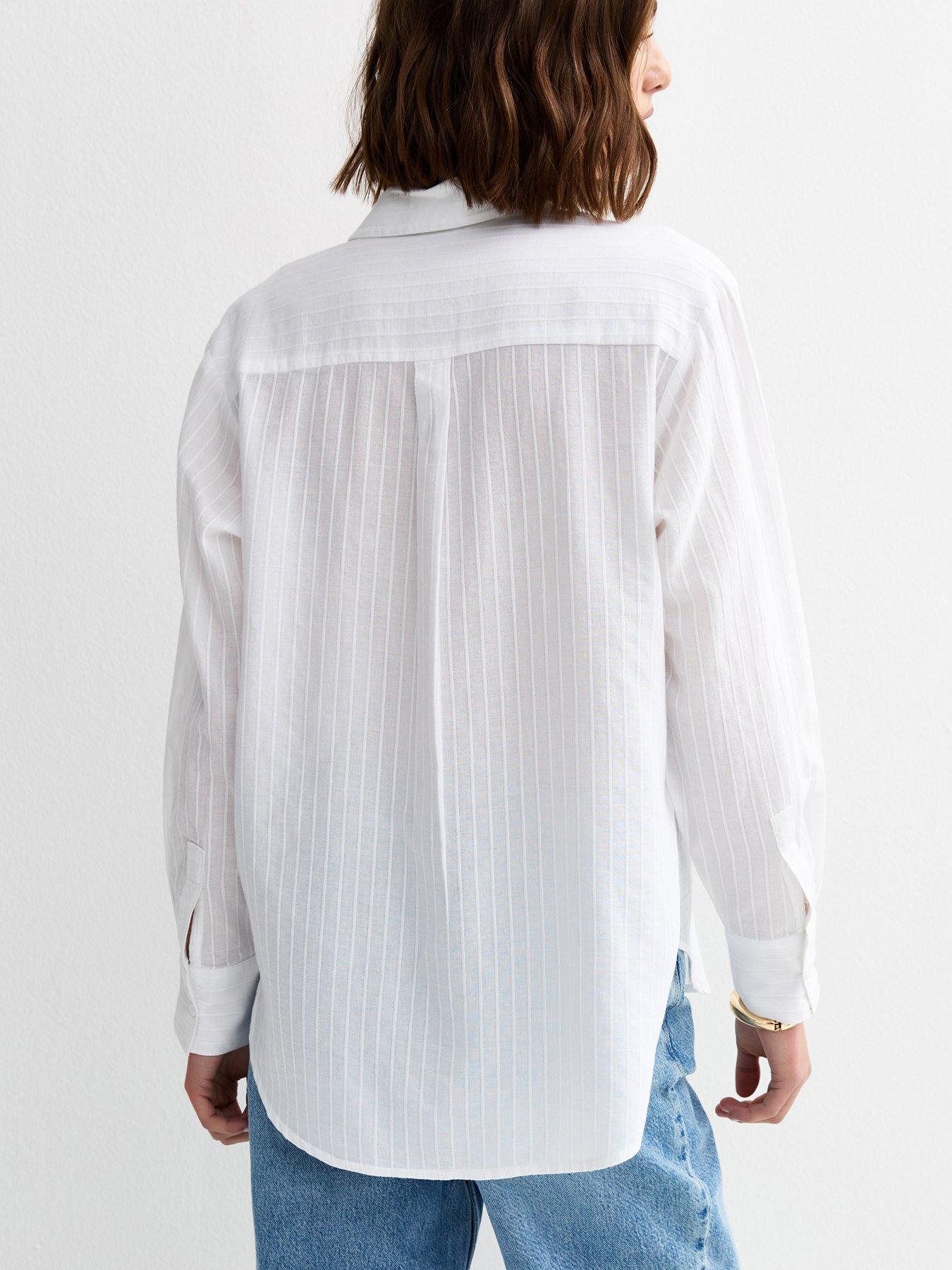 Image 2 of 6 of New Look White Stripe Long Sleeve Shirt