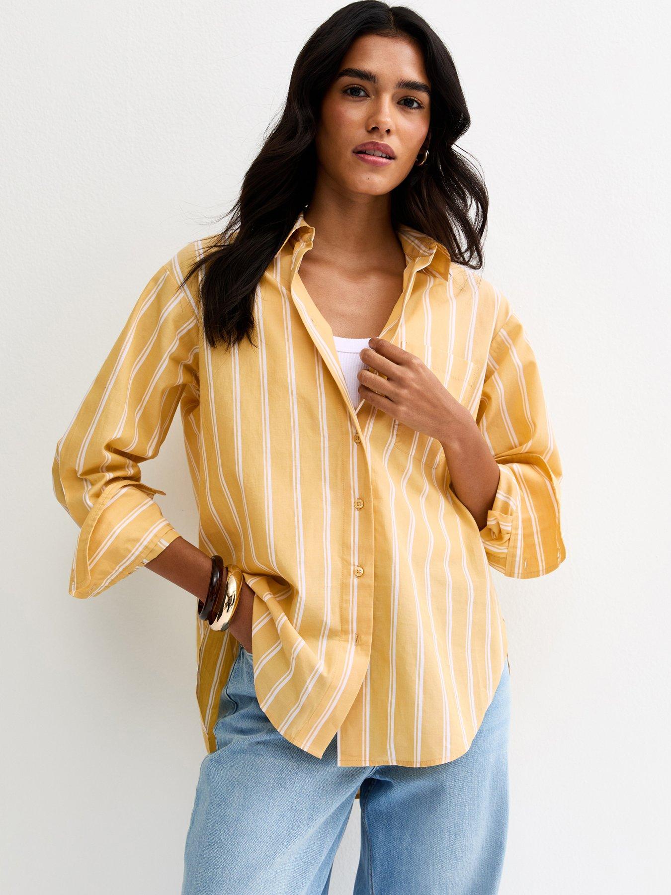 front image of new-look-cotton-striped-button-up-shirt-yellow