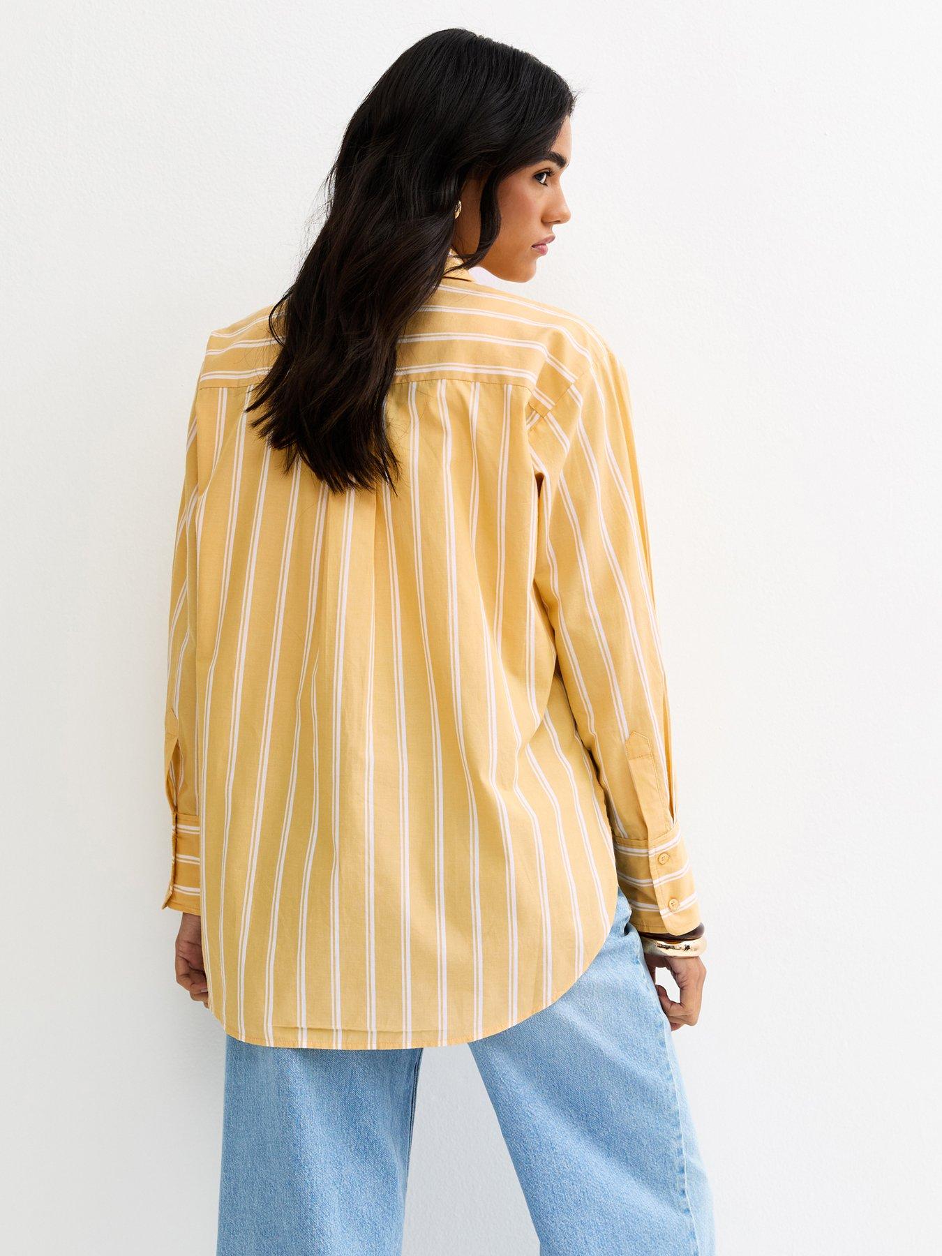  image of new-look-cotton-striped-button-up-shirt-yellow