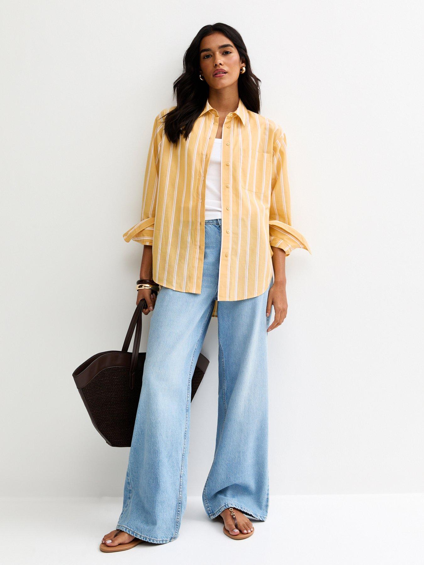  image of new-look-cotton-striped-button-up-shirt-yellow