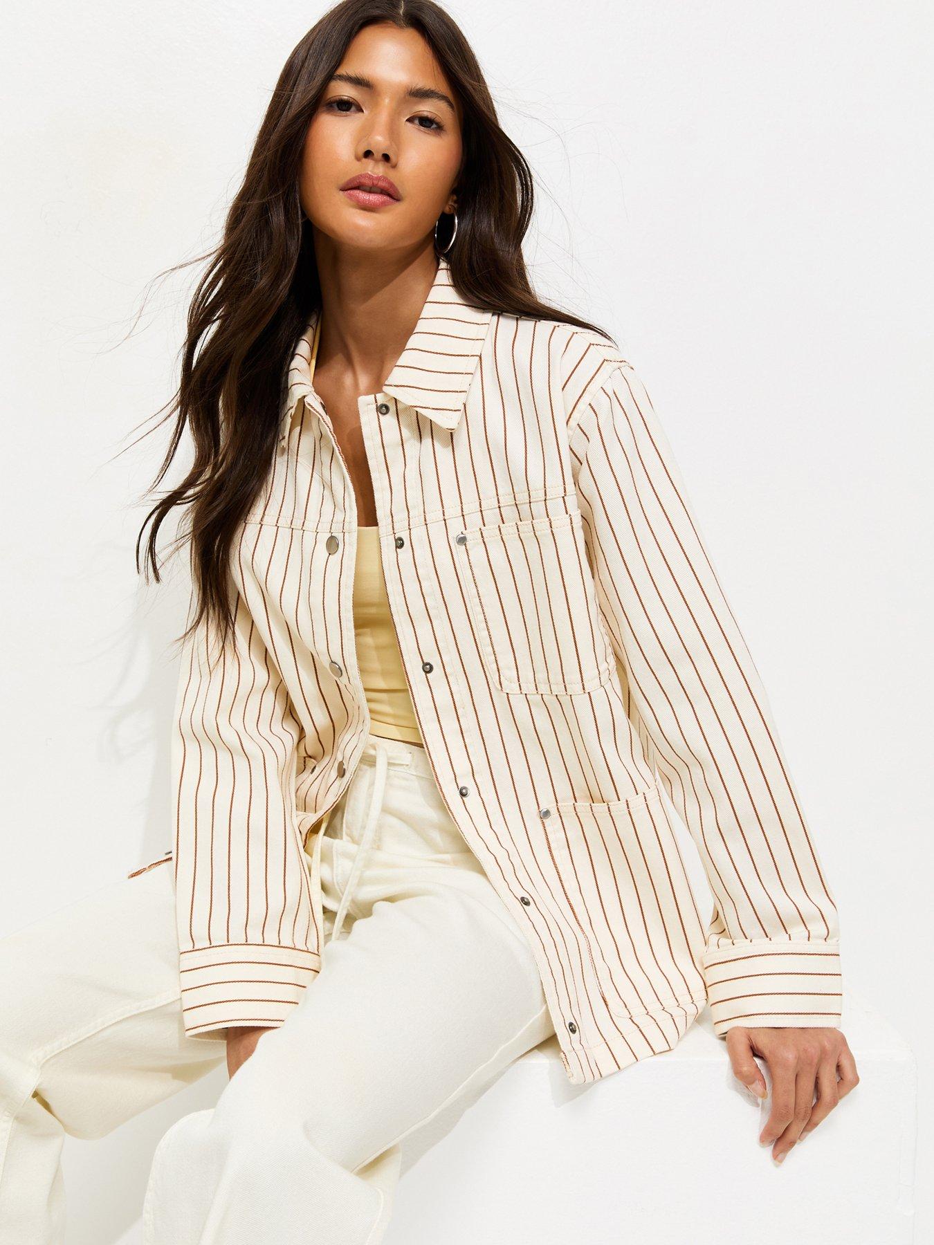 New Look Stripe Longline Cotton Shacket - Cream
