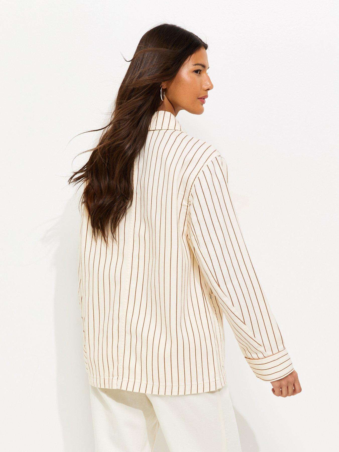 Image 2 of 5 of New Look Stripe Longline Cotton Shacket - Cream