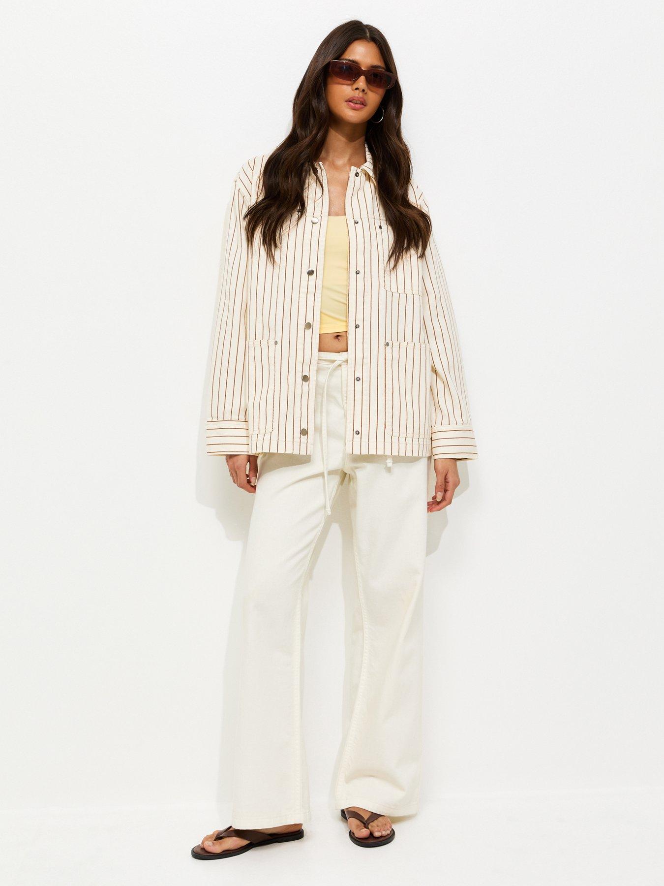 Image 3 of 5 of New Look Stripe Longline Cotton Shacket - Cream