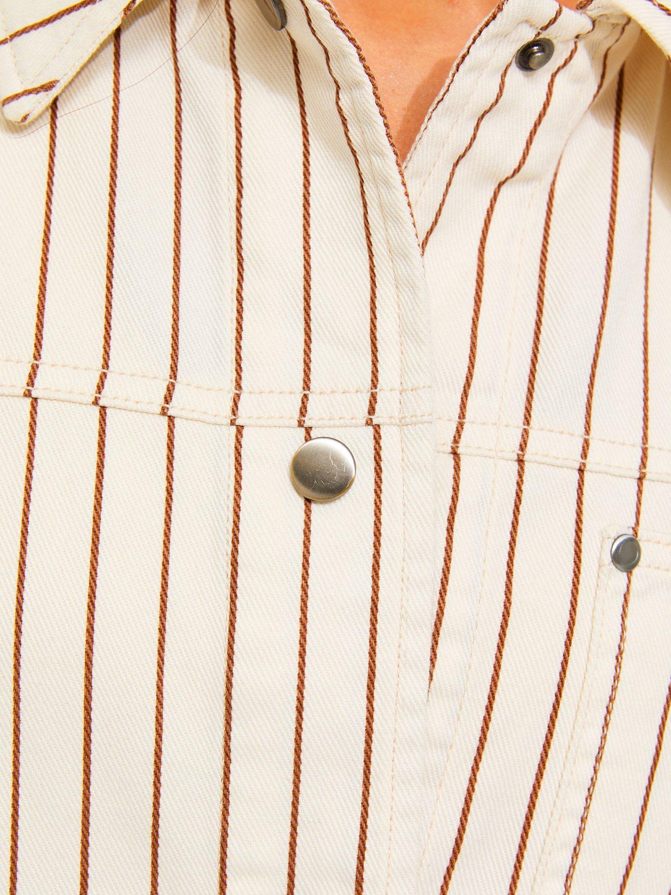 Image 5 of 5 of New Look Stripe Longline Cotton Shacket - Cream