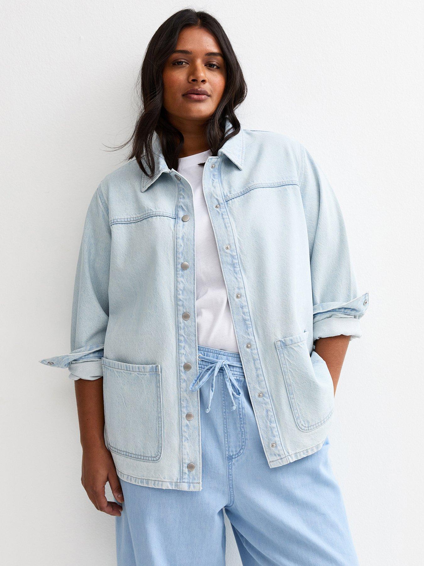 New Look Curves Denim Shacket - Light Blue