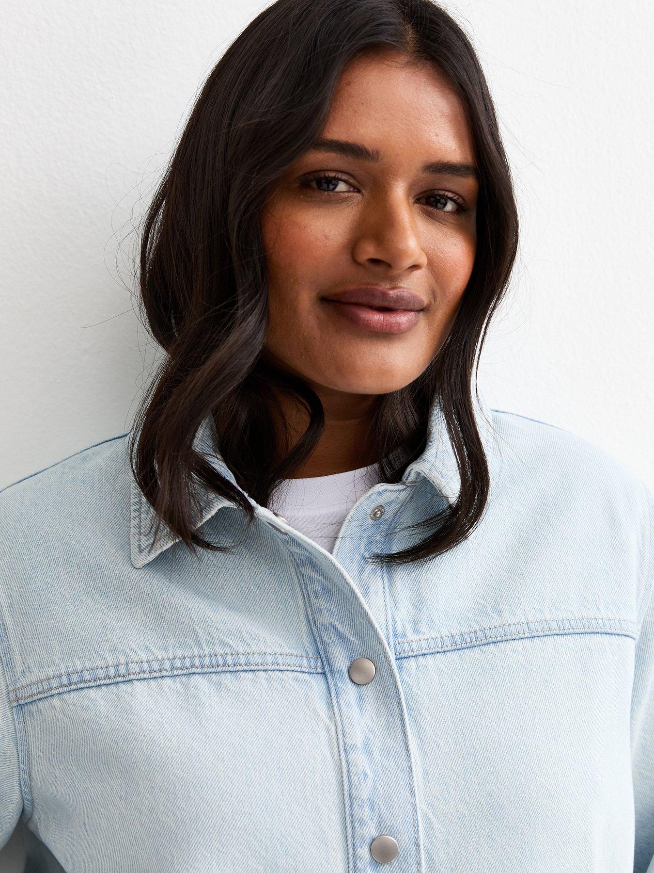 Image 4 of 4 of New Look Curves Denim Shacket - Light Blue