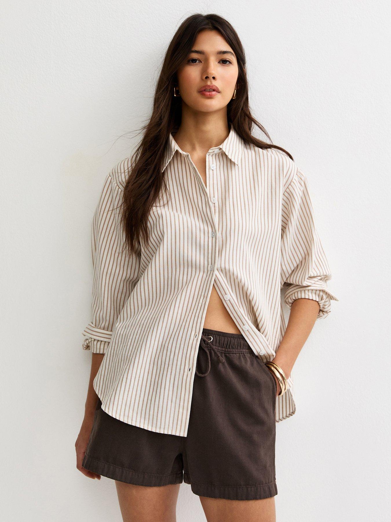 New Look Dark Brown Cotton Twill Pull On Drawstring Shorts