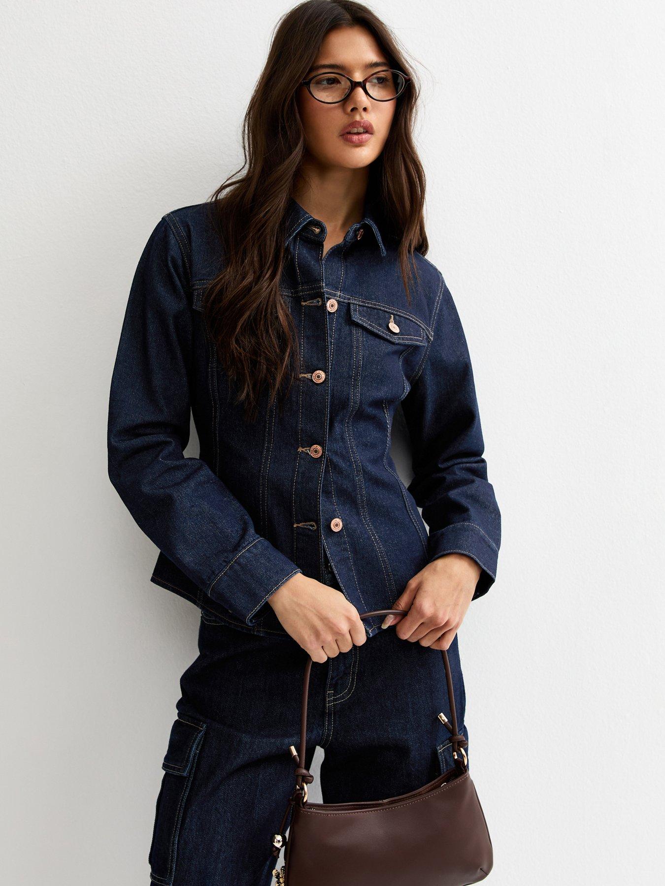 New Look Indigo Wash Cinched Denim Jacket - Navy
