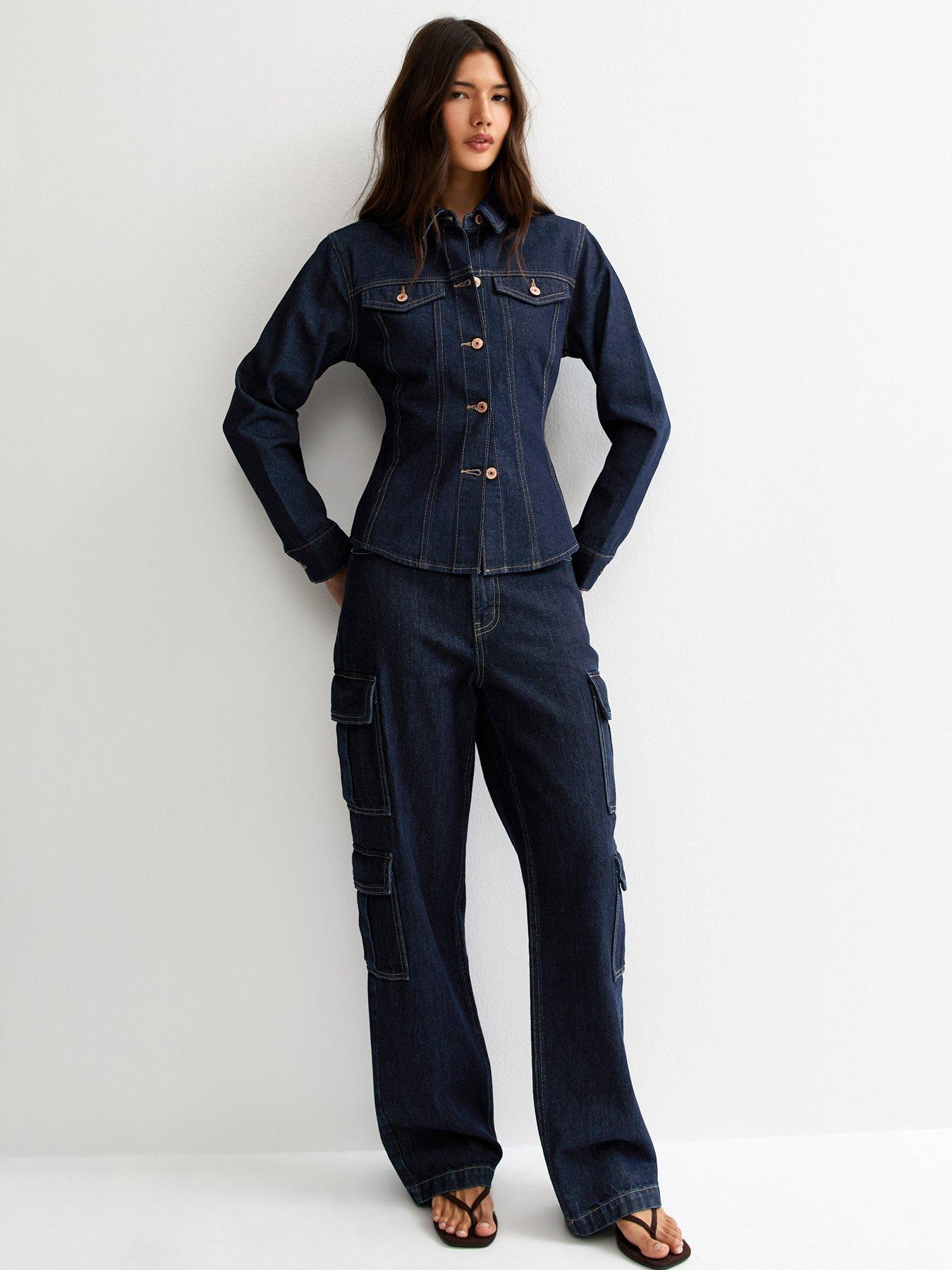 Image 3 of 6 of New Look Indigo Wash Cinched Denim Jacket - Navy