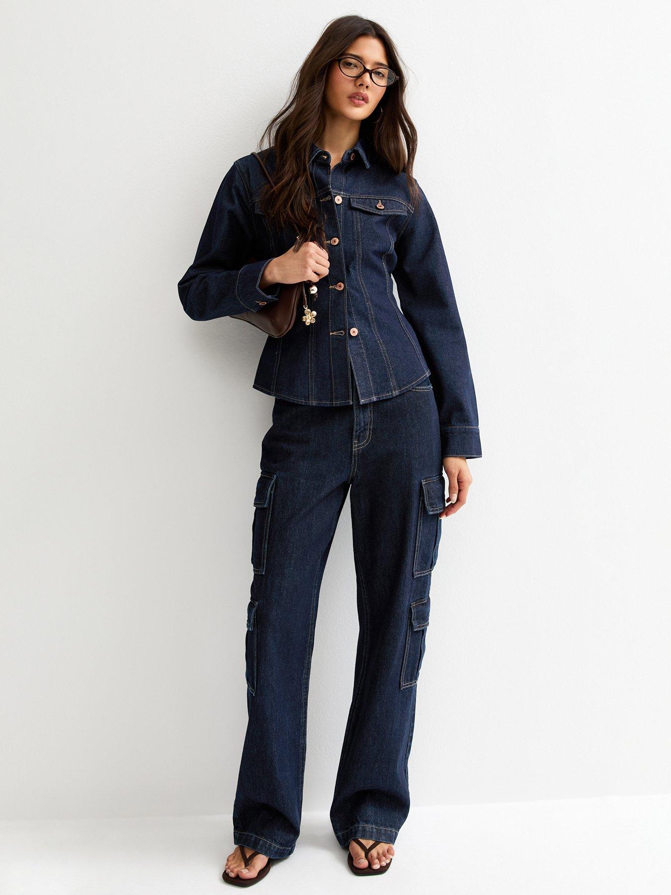 Image 4 of 6 of New Look Indigo Wash Cinched Denim Jacket - Navy
